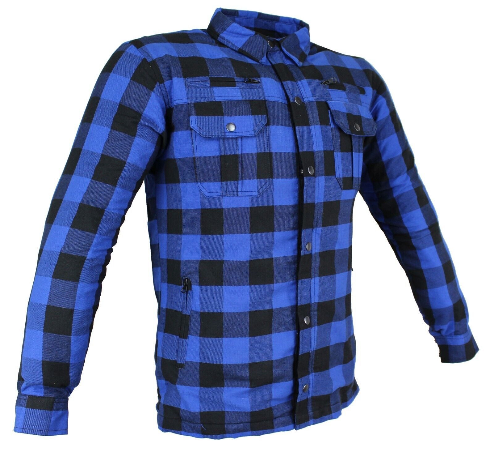 Motorradjacke Flanell-Holzfäller Motorrad KEV ARAMID Lumber Biker Hemd SLIM Blau