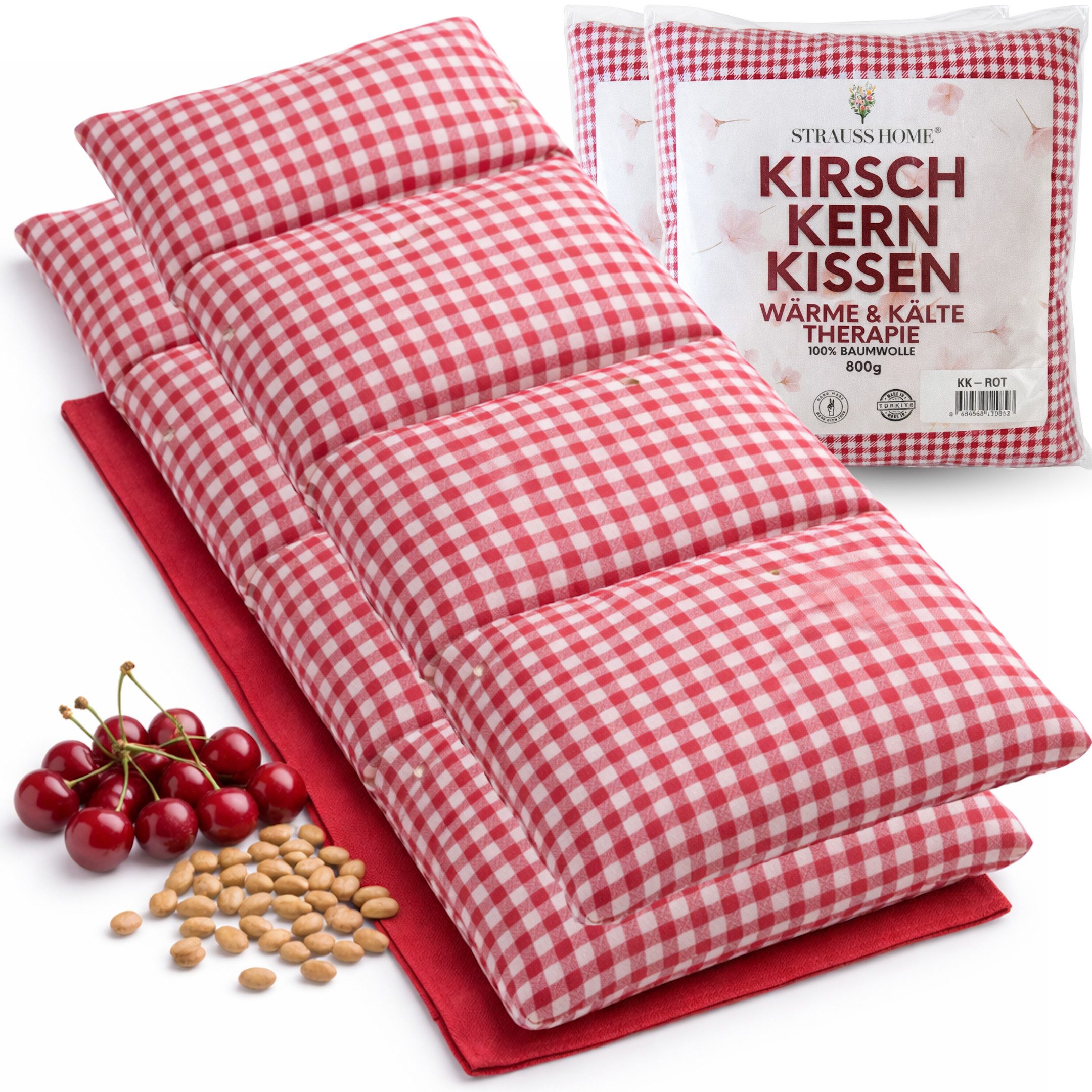 Strauss Home Wärmekissen Kirschkernkissen Gross, Mikrowellengeeignet, Körnerkissen 50x20cm, (2-tlg), Vintage - 100% Baumwolle