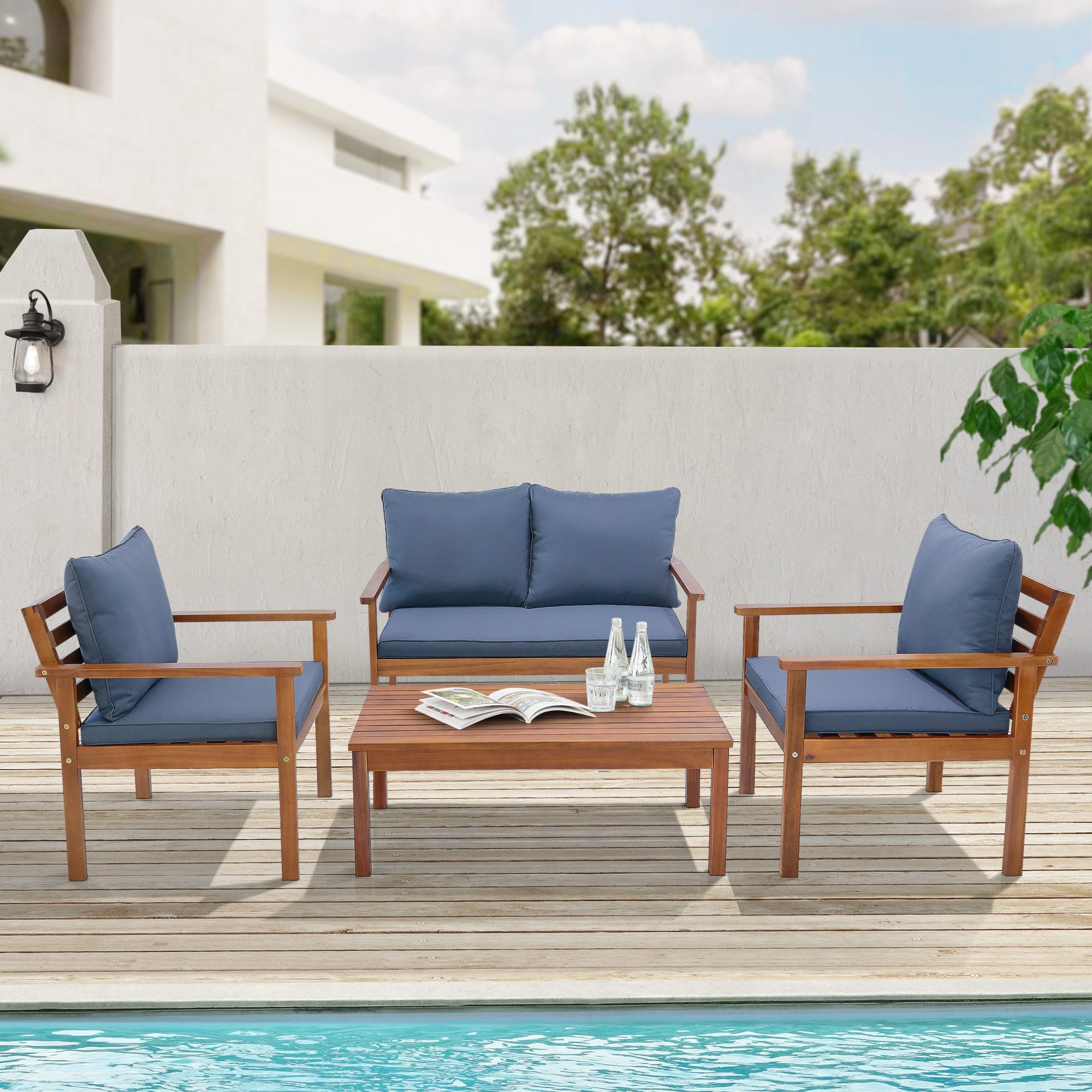 en.casa Gartenlounge-Set, (4-tlg., 1 Tisch, 2 Stühle, 1 Sitzbank inkl. Kiss günstig online kaufen