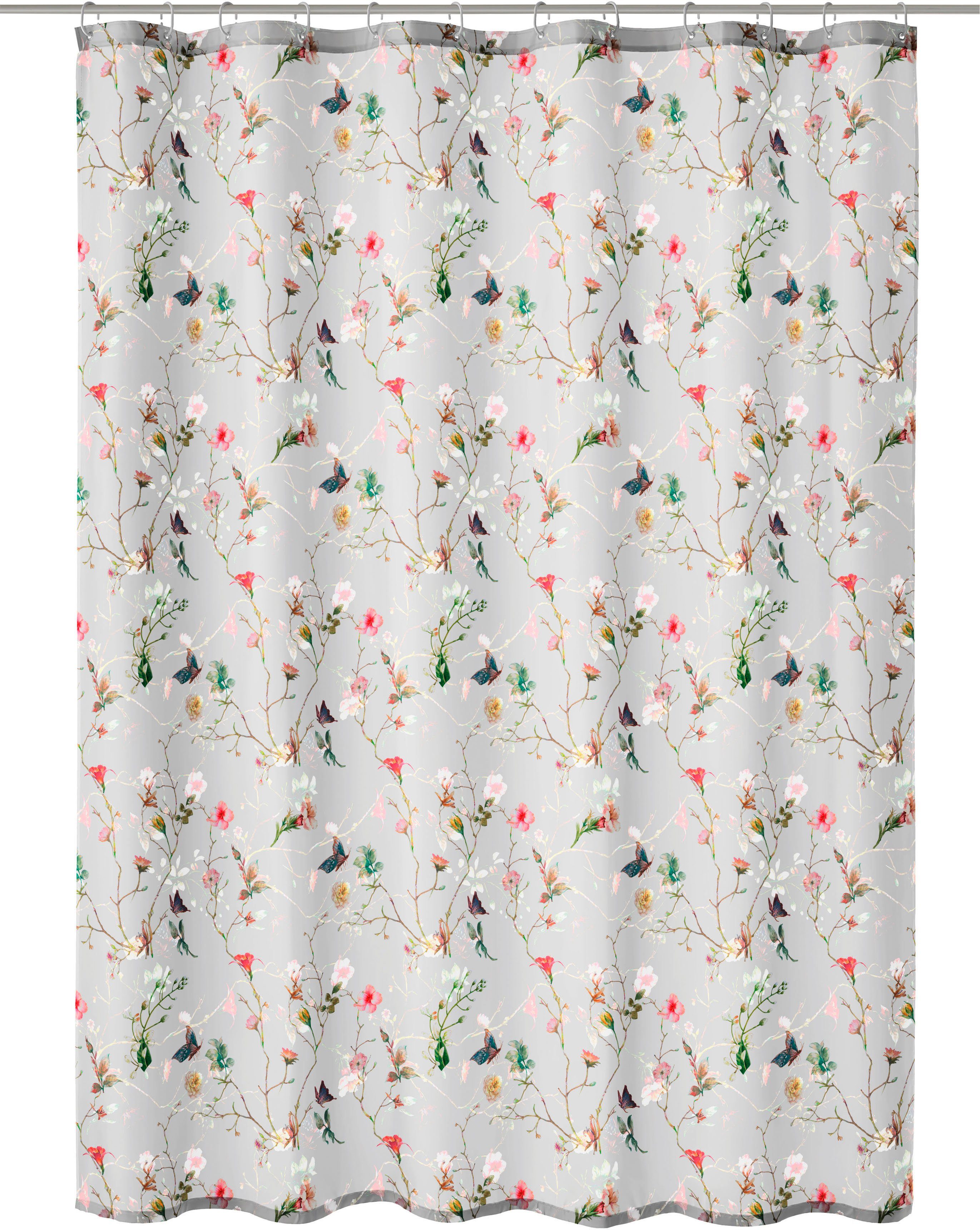 Kleine Wolke Duschvorhang Flores Breite 180 cm, mit beschwertem Saum und Vorhangringen