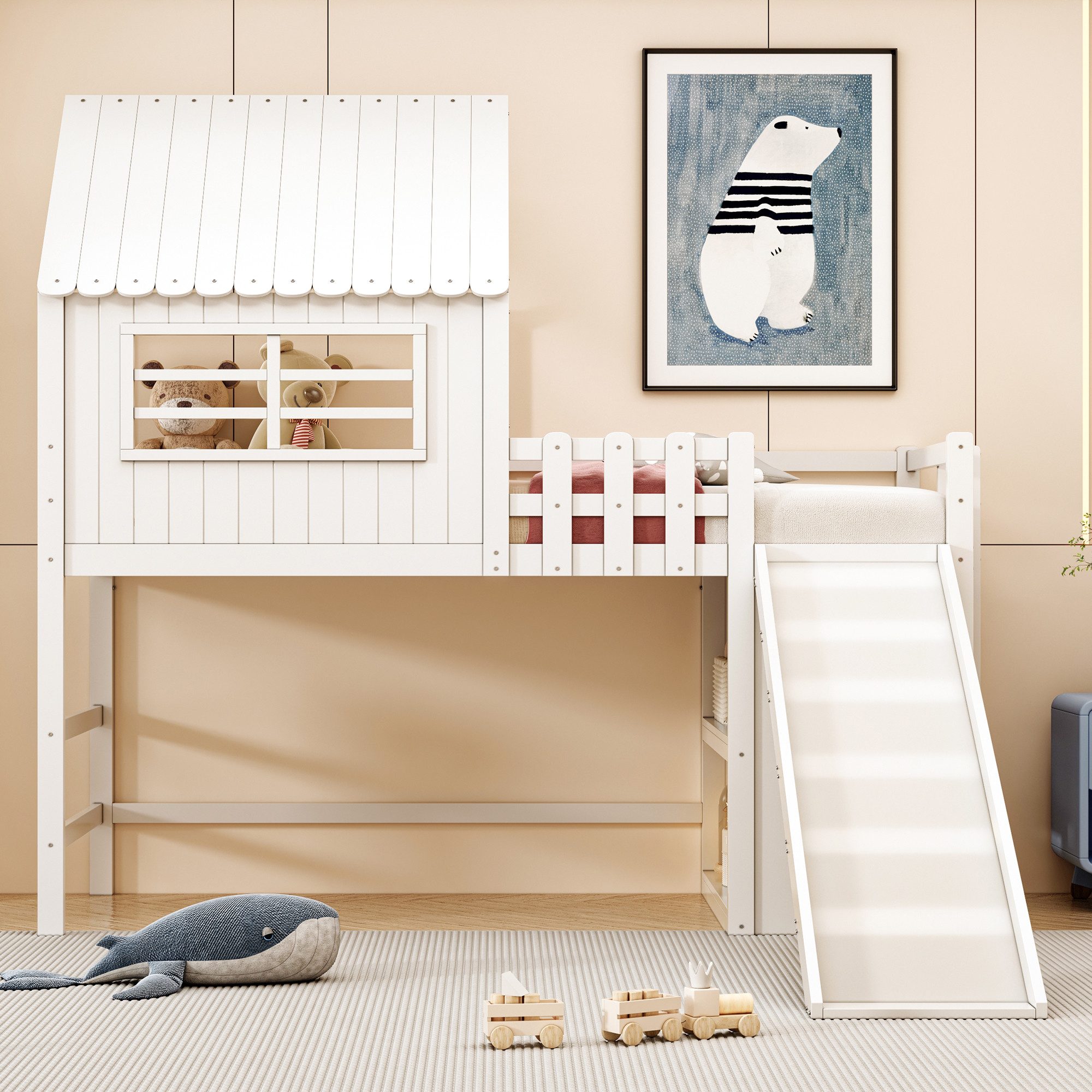 Flieks Hochbett Hausbett Kinderbett 90x200cm mit günstig online kaufen