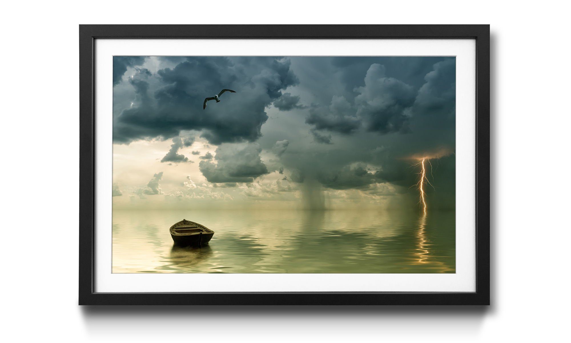 WandbilderXXL Bild mit Rahmen Lonely Old Boat, Landschaft, Wandbild, in 4 Größen erhältlich