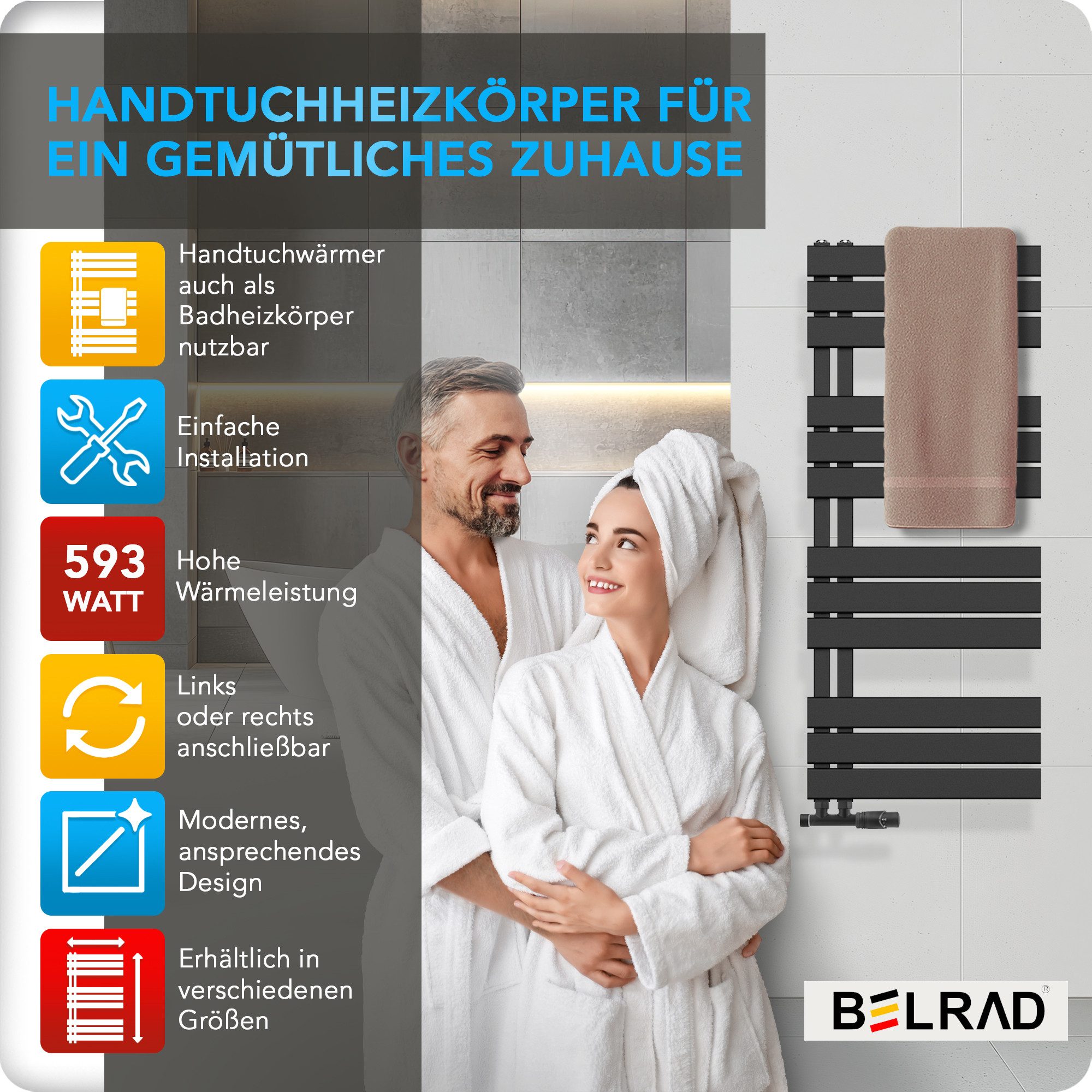 Belrad Badheizkörper mit Seitenpaneelen 120-180 cm, 500-600 mm, Weiß oder S günstig online kaufen