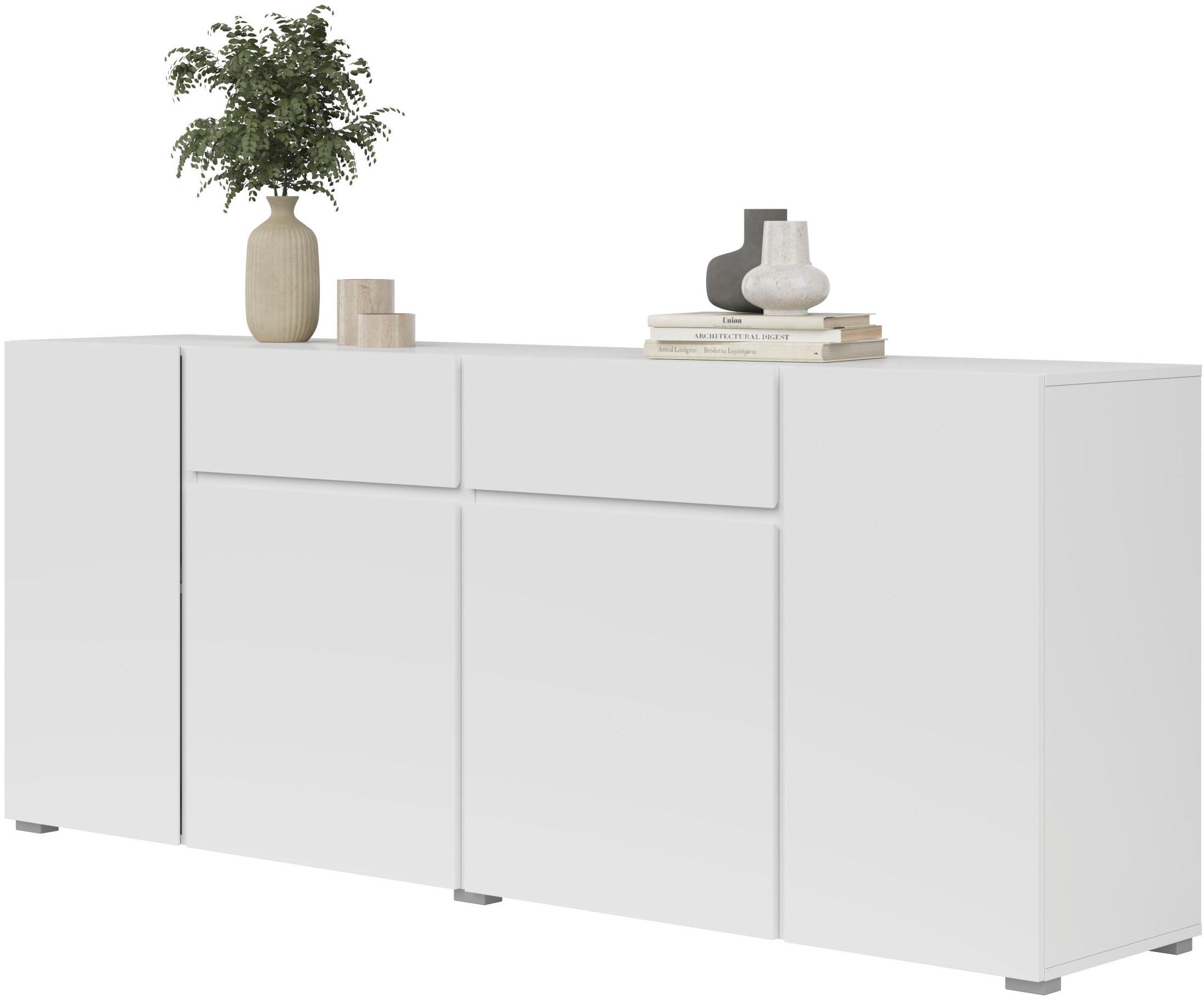 OTTO home Sideboard Metric,Breite 195 cm, grifflose Kommode 4 Türen/2 Schubkästen, Schubladenschrank mit viel Stauraum, Einlegeböden verstellbar