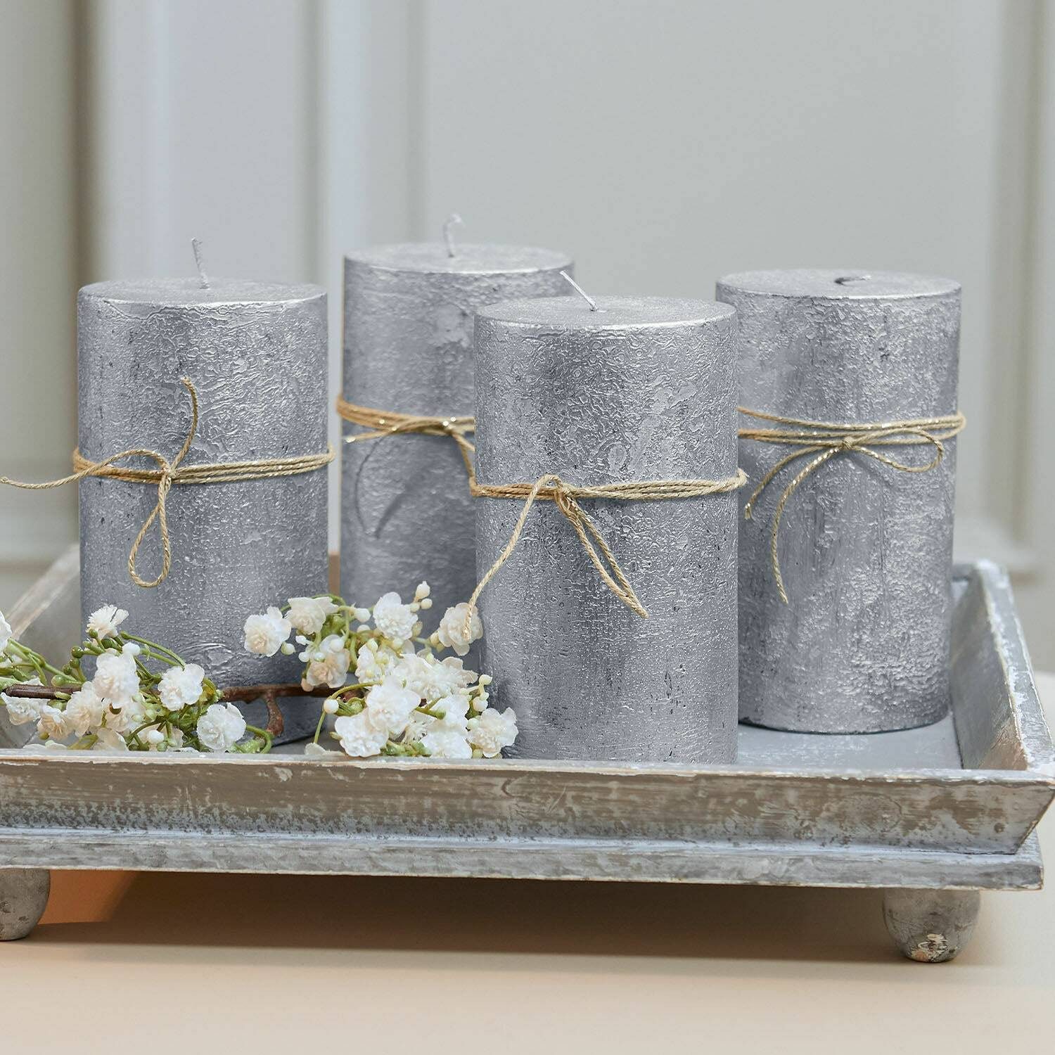 Mirabeau Stumpenkerze Kerze 4er Set Braga silber (4er Set, 4er Set), none
