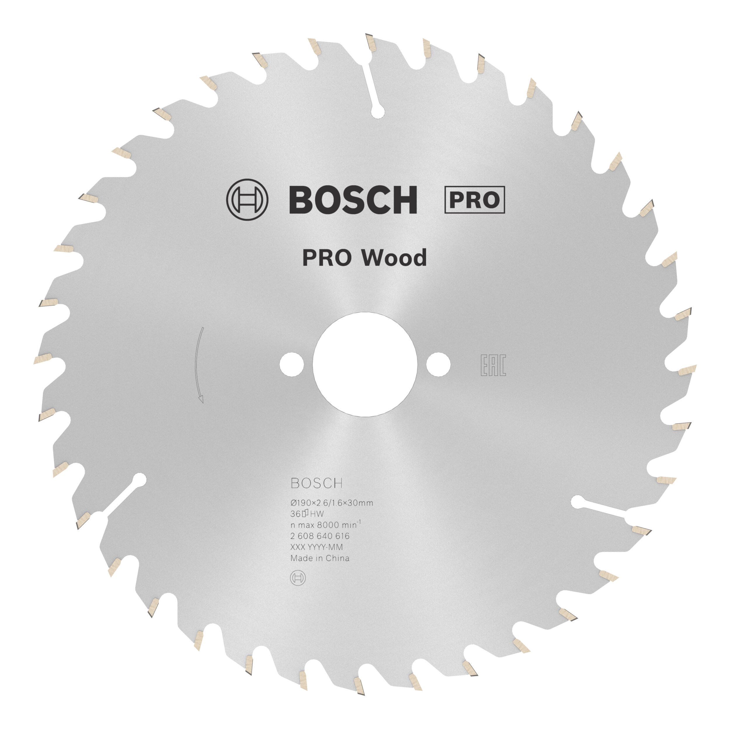 BOSCH Kreissägeblatt Pro Wood cordless, Wood cordless Kreissägeblatt, 190 x 2,6 x 30 mm, 36 Zähne, f. Akku