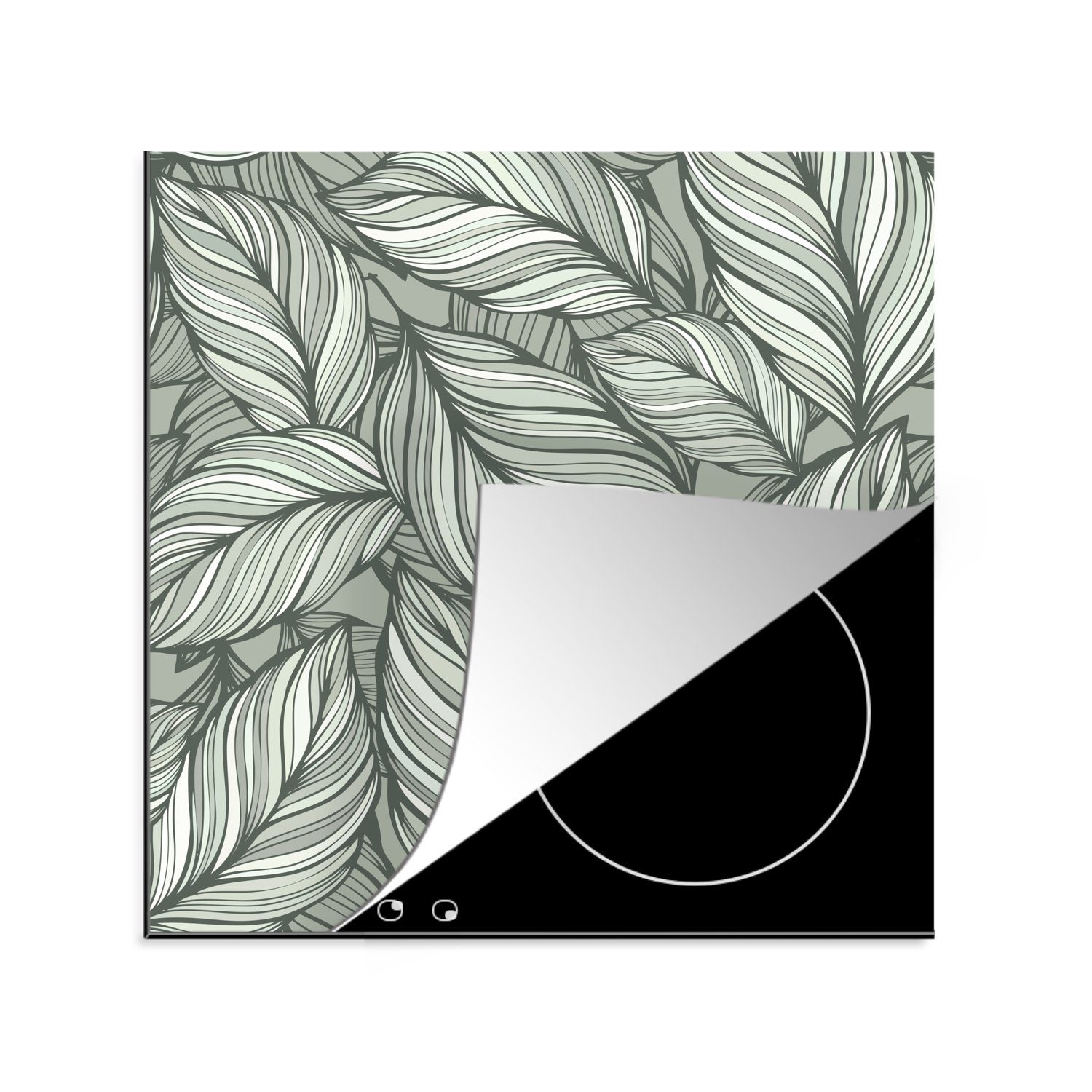 MuchoWow Herdblende-/Abdeckplatte Blumen - Illustration - Schwarz - Weiß, Vinyl, (1 tlg), 78x78 cm, Ceranfeldabdeckung, Arbeitsplatte für küche