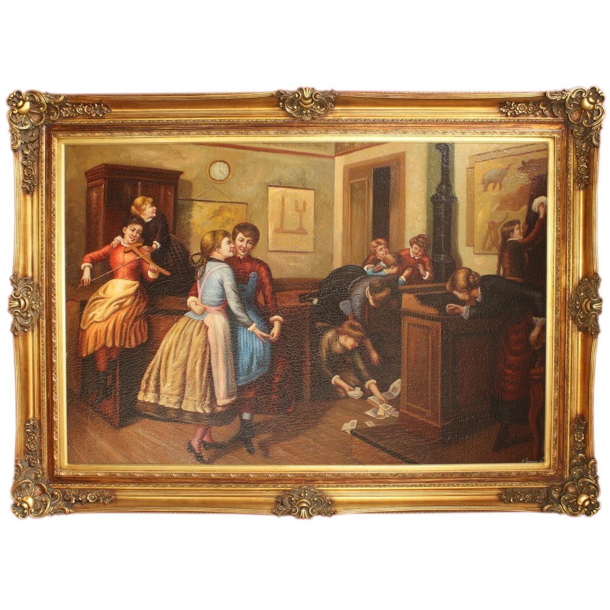 Casa Padrino Ölgemälde Riesiges Handgemaltes Barock Öl Gemälde Tanz Mod1. Gold Prunk Rahmen 225 x 165 x 10 cm - Massives Material