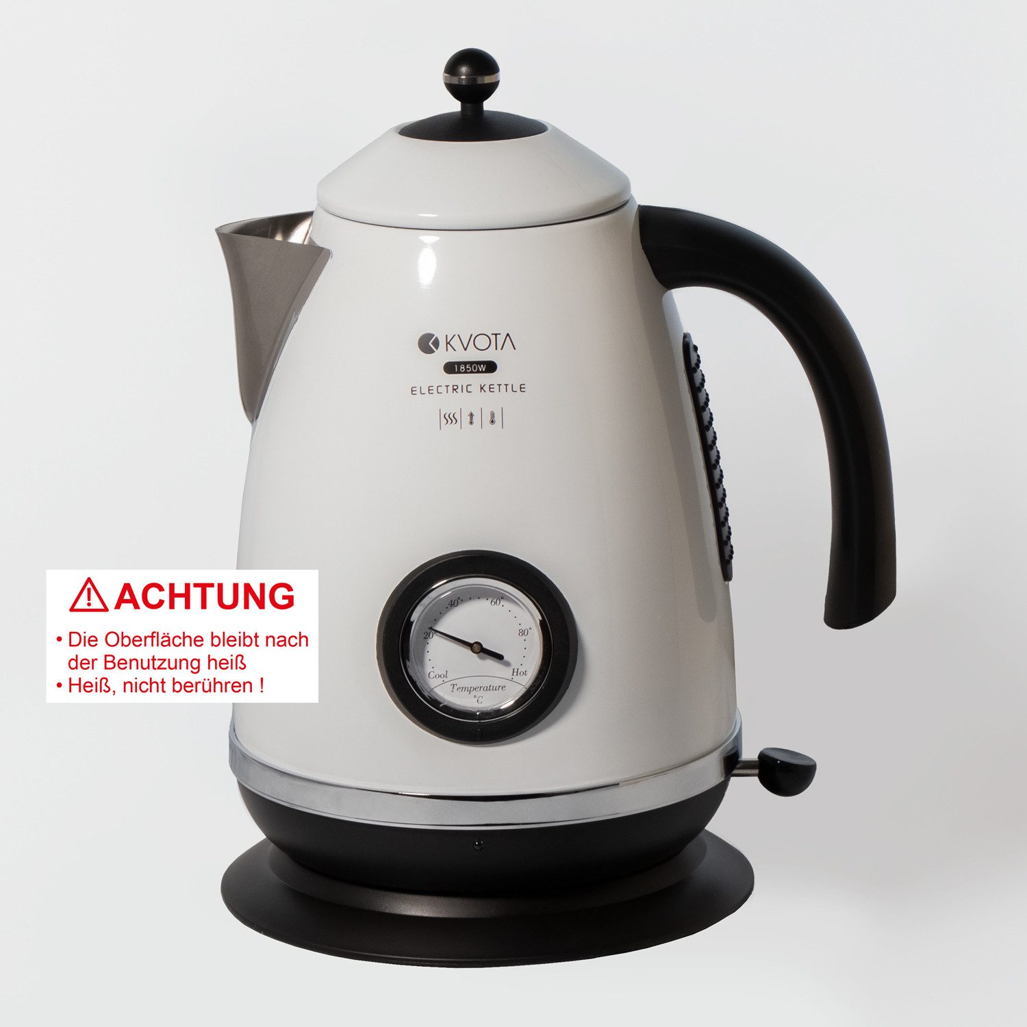 KVOTA Wasserkocher Elektrischer Wasserkocher STYLE 1,7 L im Retro-Style, Edelstahl 2200w, 1.7 l, 2200 W, Retro-Look, Edelstahl – Bild 2 von 5
