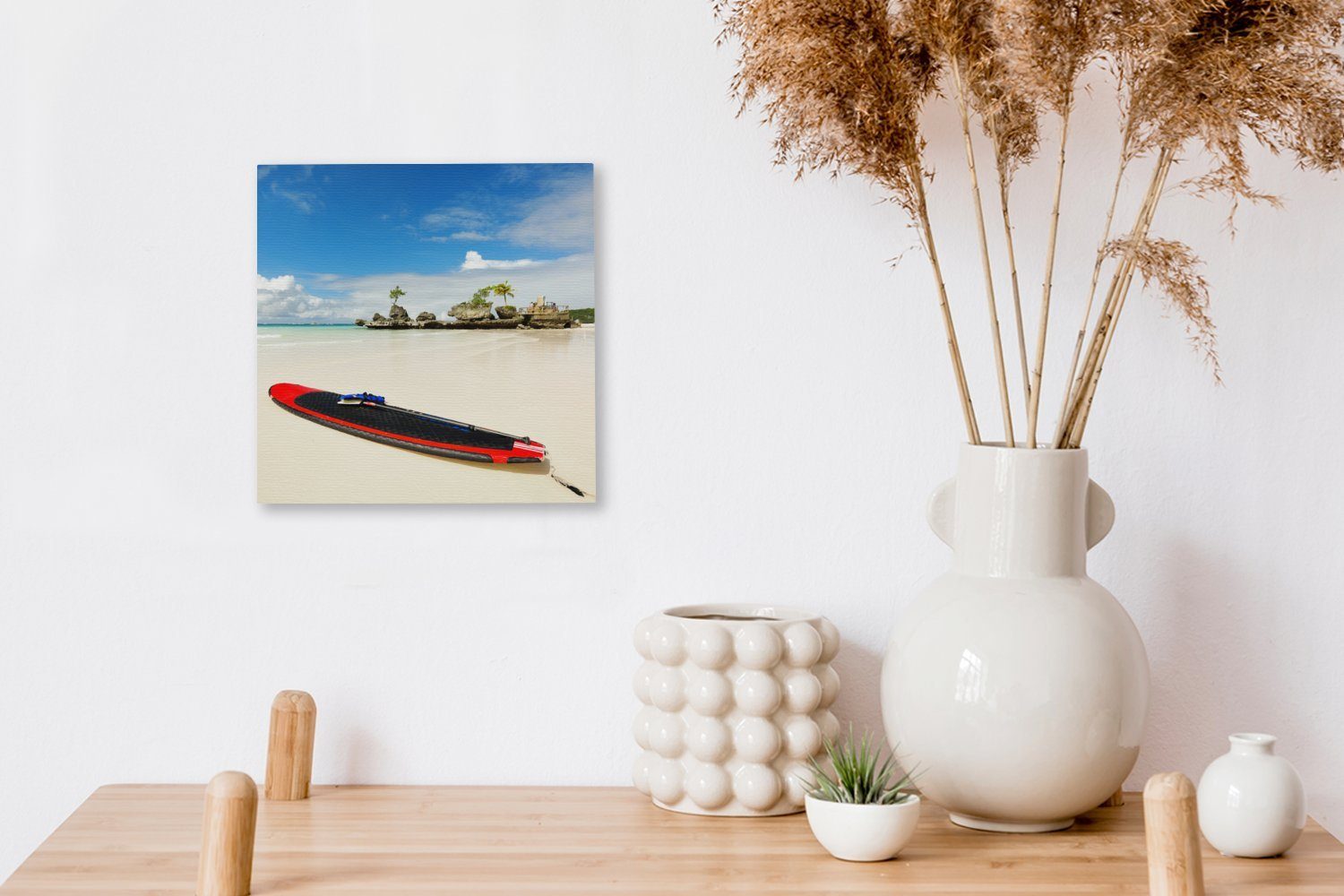 Bilder Schlafzimmer St), am (1 Strand OneMillionCanvasses® von Leinwand Boracay, Wohnzimmer für Leinwandbild Surfbrett