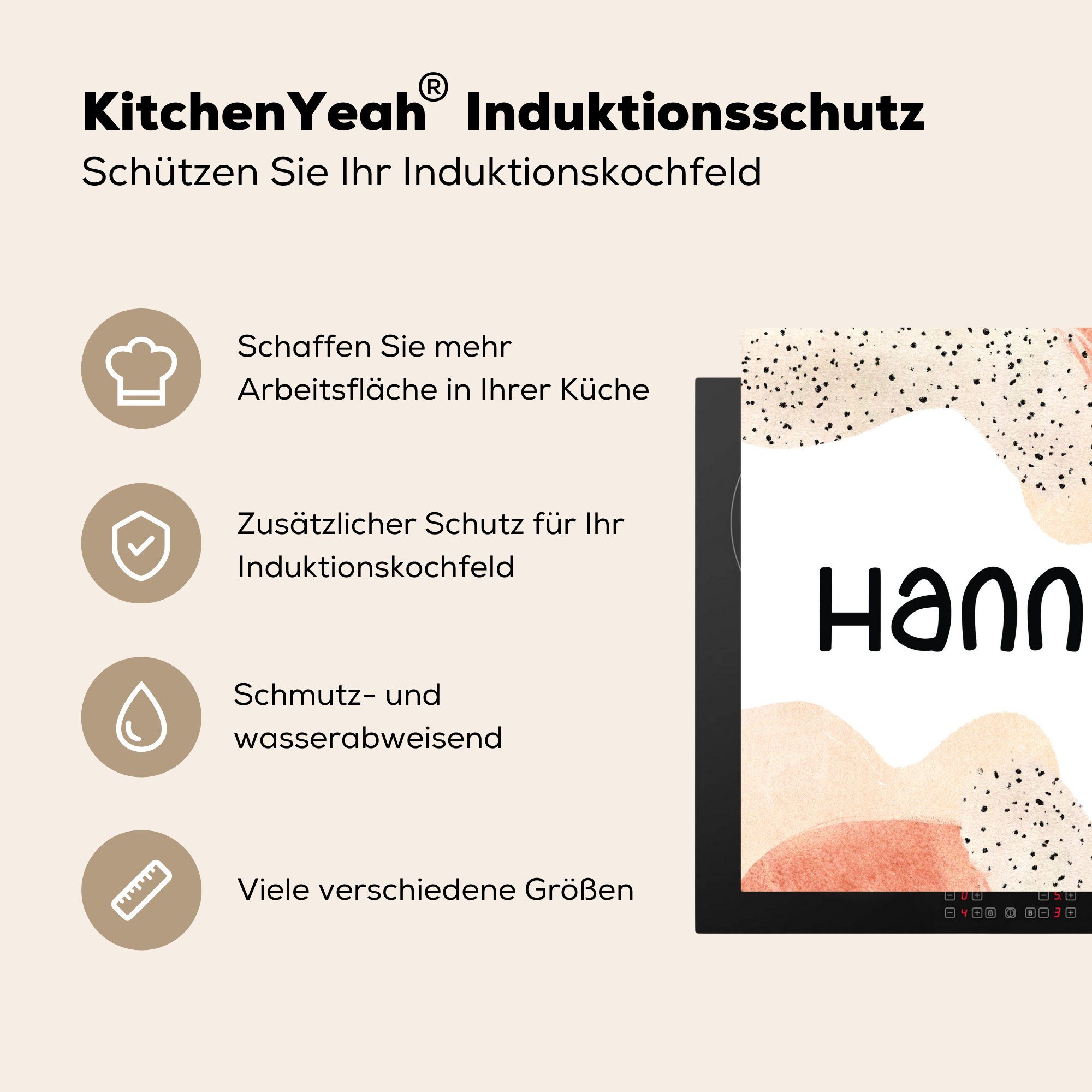 MuchoWow Herdblende-/Abdeckplatte Hannah für Mädchen, - 78x78 (1 Ceranfeldabdeckung, küche Arbeitsplatte - Pastell cm, tlg), Vinyl