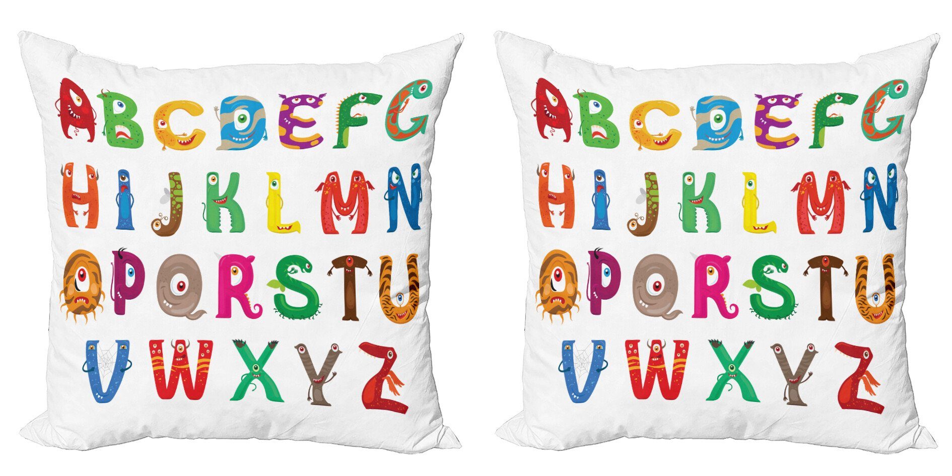 Kissenbezüge Modern Accent Doppelseitiger Digitaldruck, Abakuhaus (2 Stück), Alphabet Childish Monster Letters