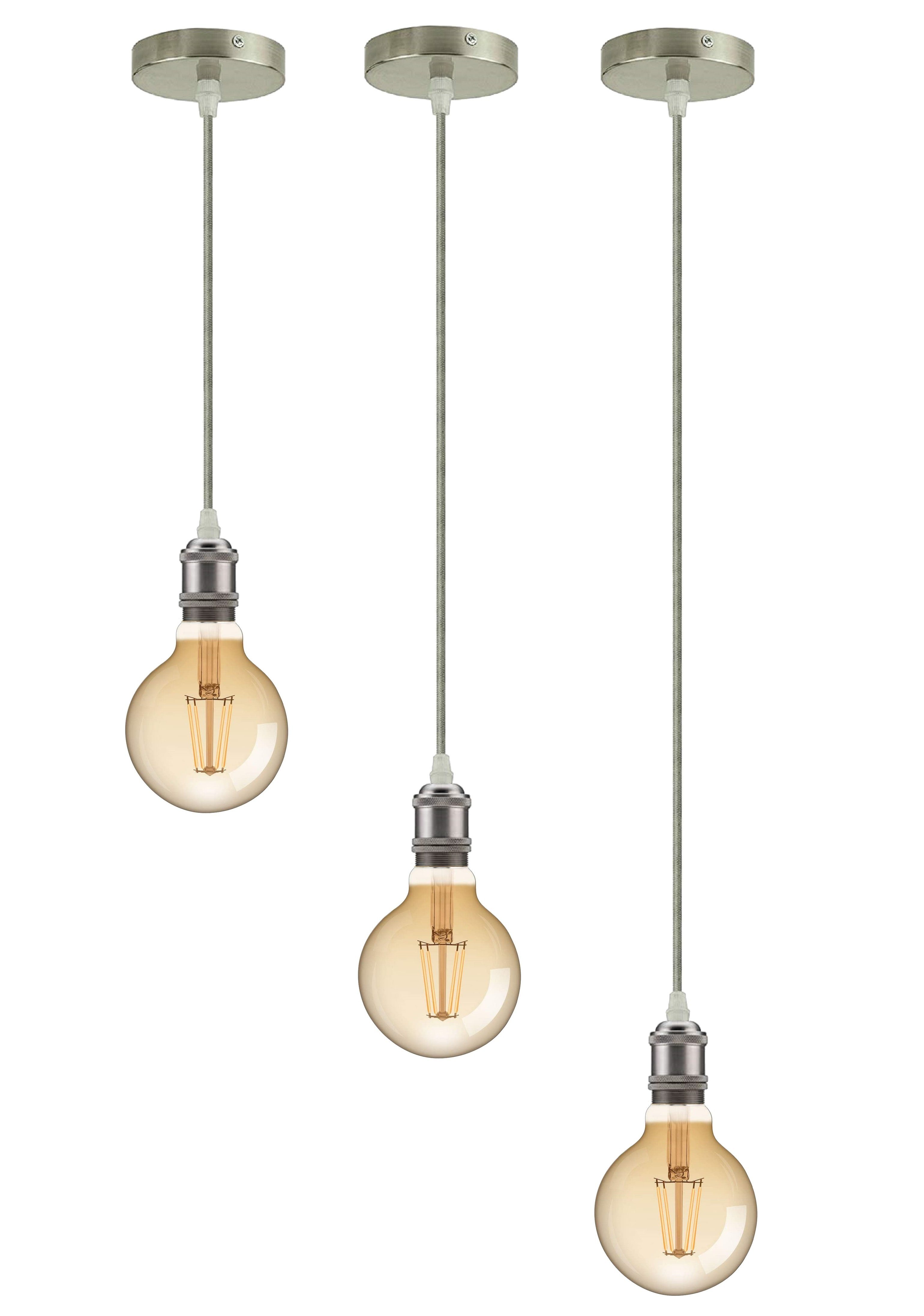 G95 Retro in Ø 1x farbig, Hängelampe matt 2500K warmweiß TRANGO LED inkl. Schraubring 110cm Amber Pendelleuchte inkl. Gold LED Nickel 9000SL Textilkabel Watt E27 *VINTAGE* LED Glühbirne Pendelleuchte, 95mm & Edelstahl-Optik nostalgisch, 4