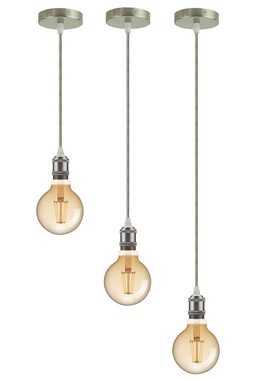 TRANGO LED Pendelleuchte, 9000SL LED Retro Pendelleuchte in Nickel matt inkl. 1x E27 4 Watt LED Amber *VINTAGE* Glühbirne 95mm Ø G95 2500K warmweiß Gold farbig, Hängelampe nostalgisch, inkl. 110cm Textilkabel & Schraubring