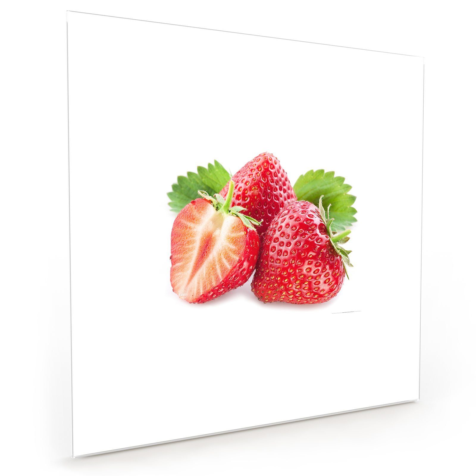 Blättern Primedeco Küchenrückwand Spritzschutz mit Erdbeeren Glas