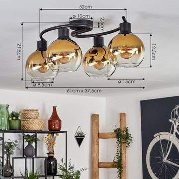 hofstein Deckenleuchte Deckenlampe aus Metall/Glas in Schwarz/Goldfarben/Klar, ohne Leuchtmittel, Leuchte im Retro-Design aus Glas, 4 x E27, ohne Leuchtmittel