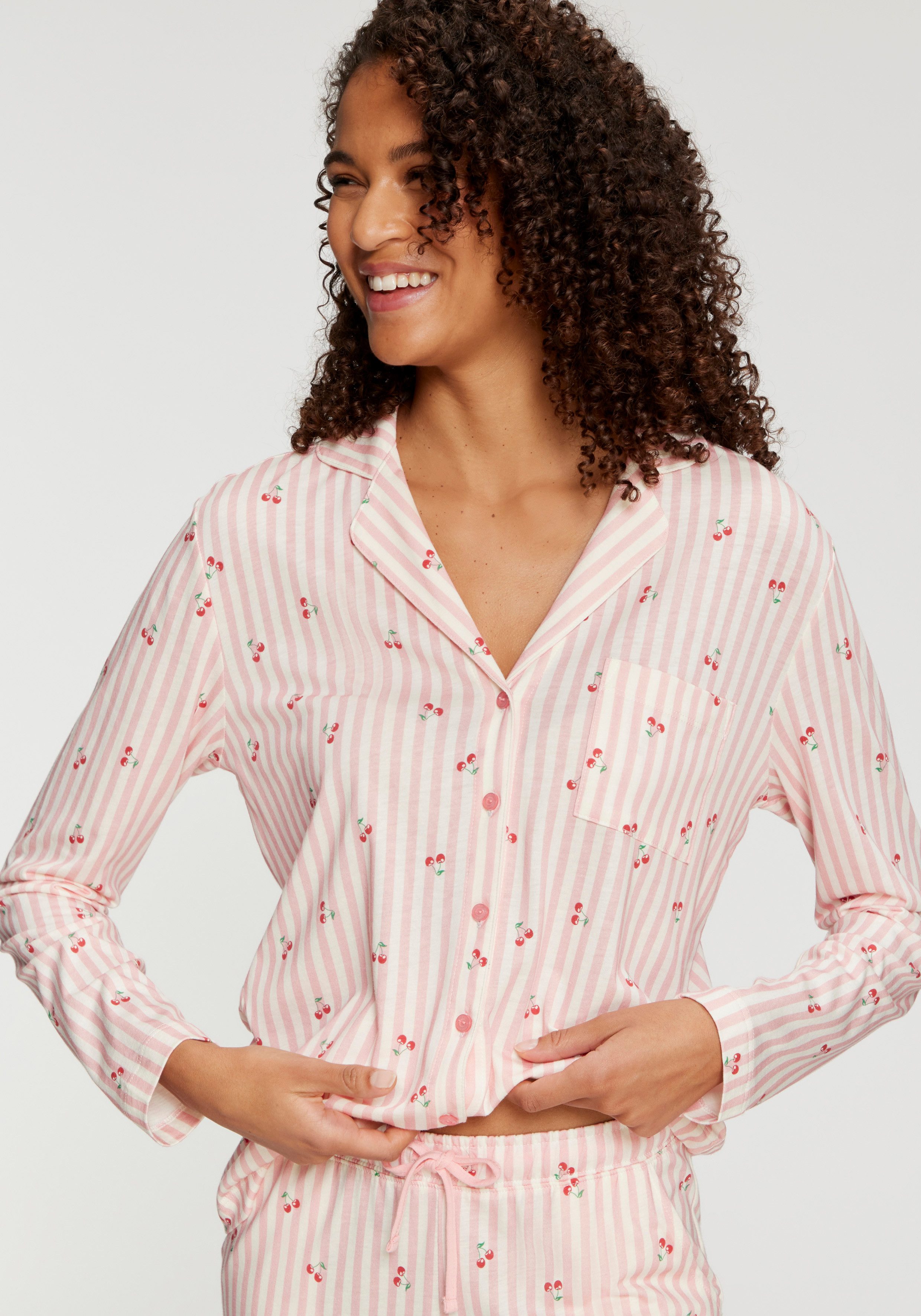 Vivance Dreams by Lascana Pyjamaoberteil mit süßem Streifen- und Früchtedruck