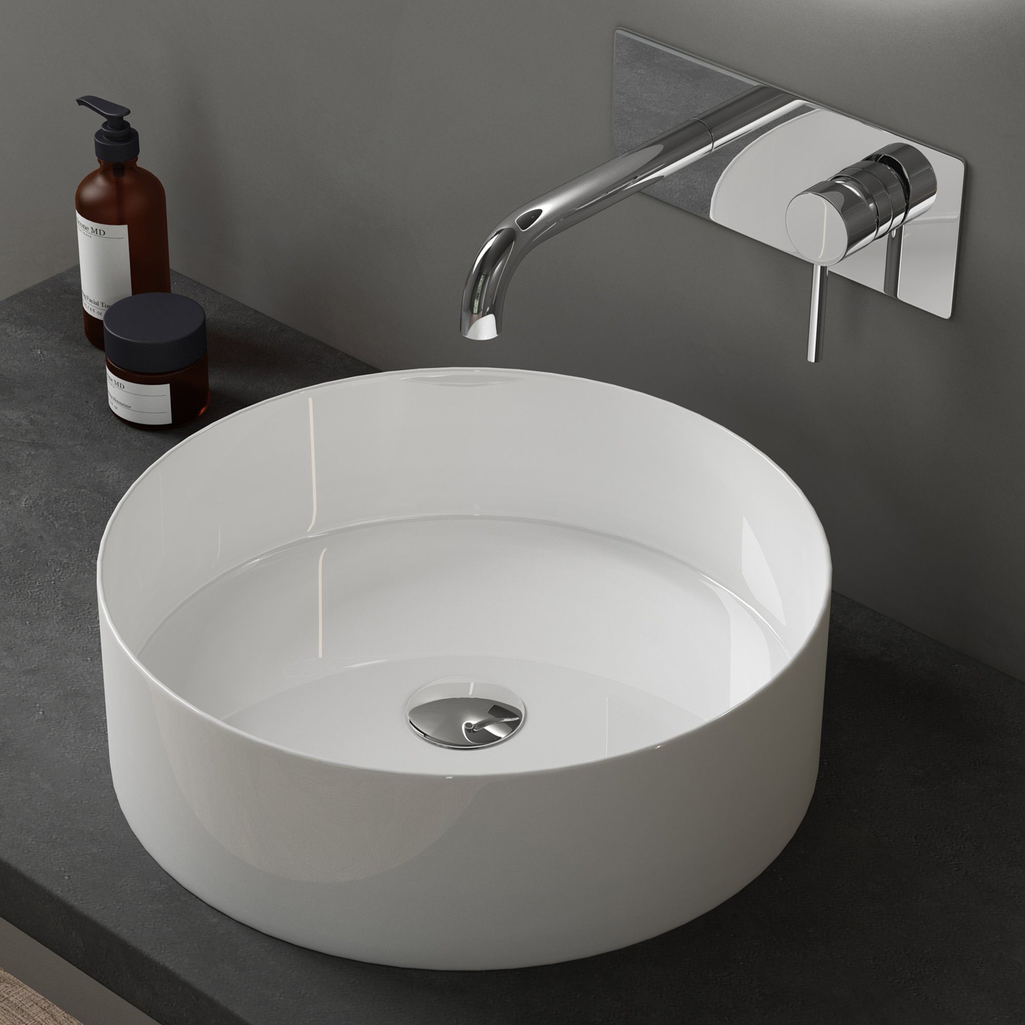 doporro Waschbecken Aufsatzwaschbecken Rund Gäste-WC Handwaschbecken Keramik Brüssel203