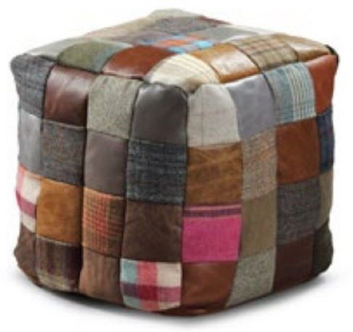 Casa Padrino Hocker Luxus Hocker Mehrfarbig 45 x 45 x H. 45 cm - Sitzhocker in Würfelform mit Echtleder - Fußhocker - Wohnzimmer Möbel. € 419,90