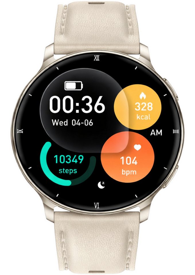 RUHE Smartwatch Uhr für Damen Fitness Tracker mit Telefonfunktion Klein Smartwatch (3,35 cm cm/1,32 Zoll, Android 5.1, iOS 8.2) Smartwatch, 1-tlg., Frauen Uhr Smart Watch, Minimalistisch, Elegant, AMOLED Bluetooth-Anruffunktion Schlafüberwachung Herzfrequ