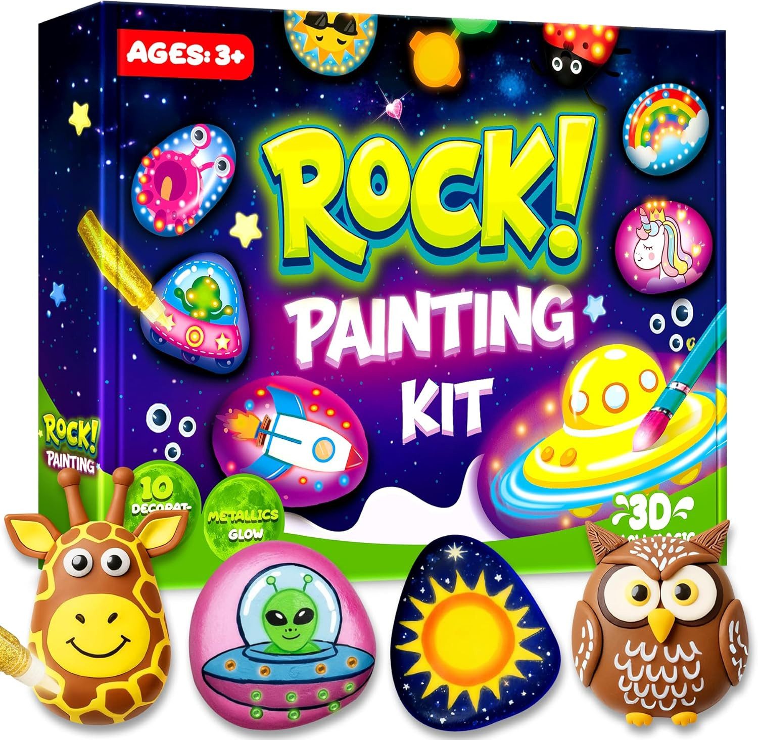 POPOLIC Kreativset Steine Zum Bemalen - Bastelset Kinder ab 5 6 7 8 9 10 Jahre, (1-tlg., Geschenk Mädchen 6-12 Jahren - Im Dunkeln Leuchten Basteln Mädchen), Steine Bemalen Set - Spielzeug ab 6 Jahre Halloween Geschenk