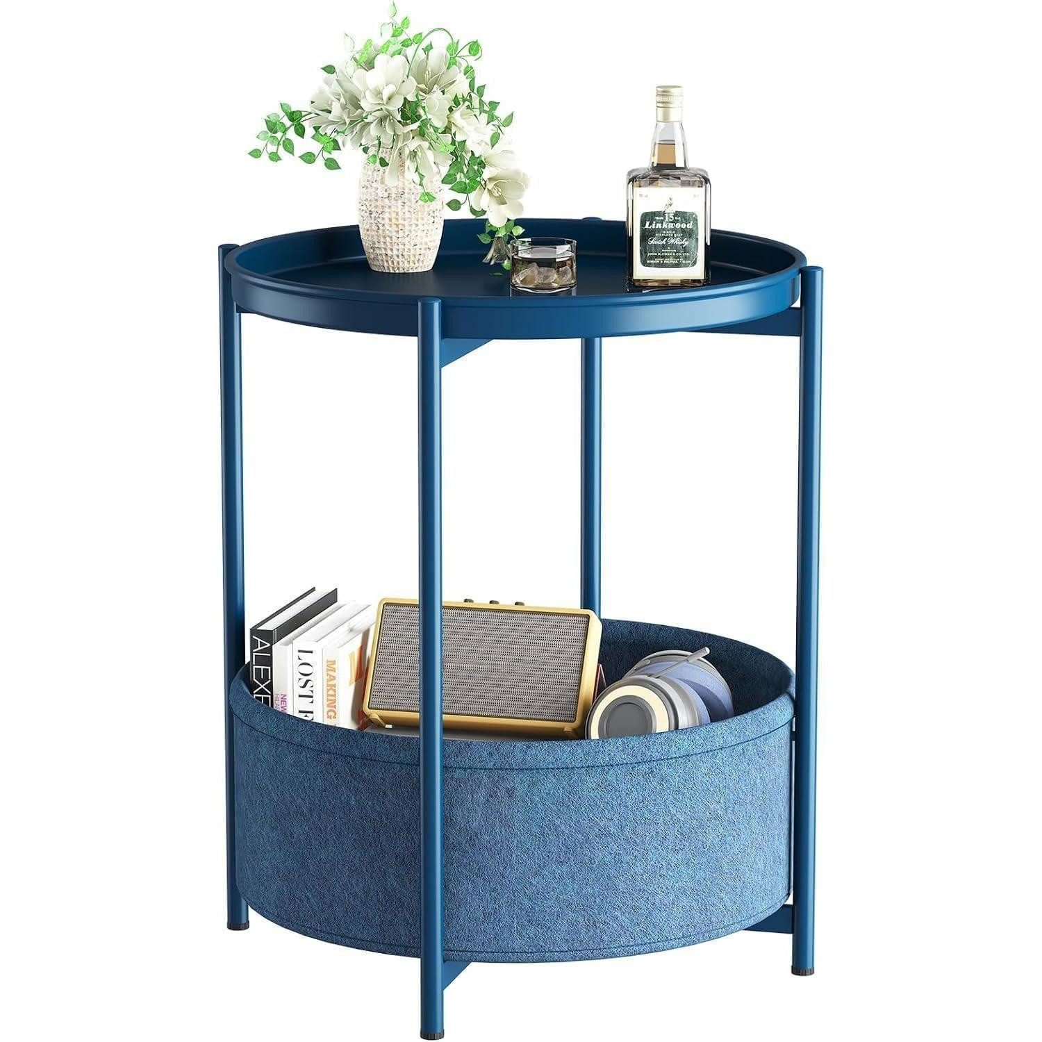LuxusKollektion Beistelltisch Beistelltisch rund mit Korb blau (1-St)
