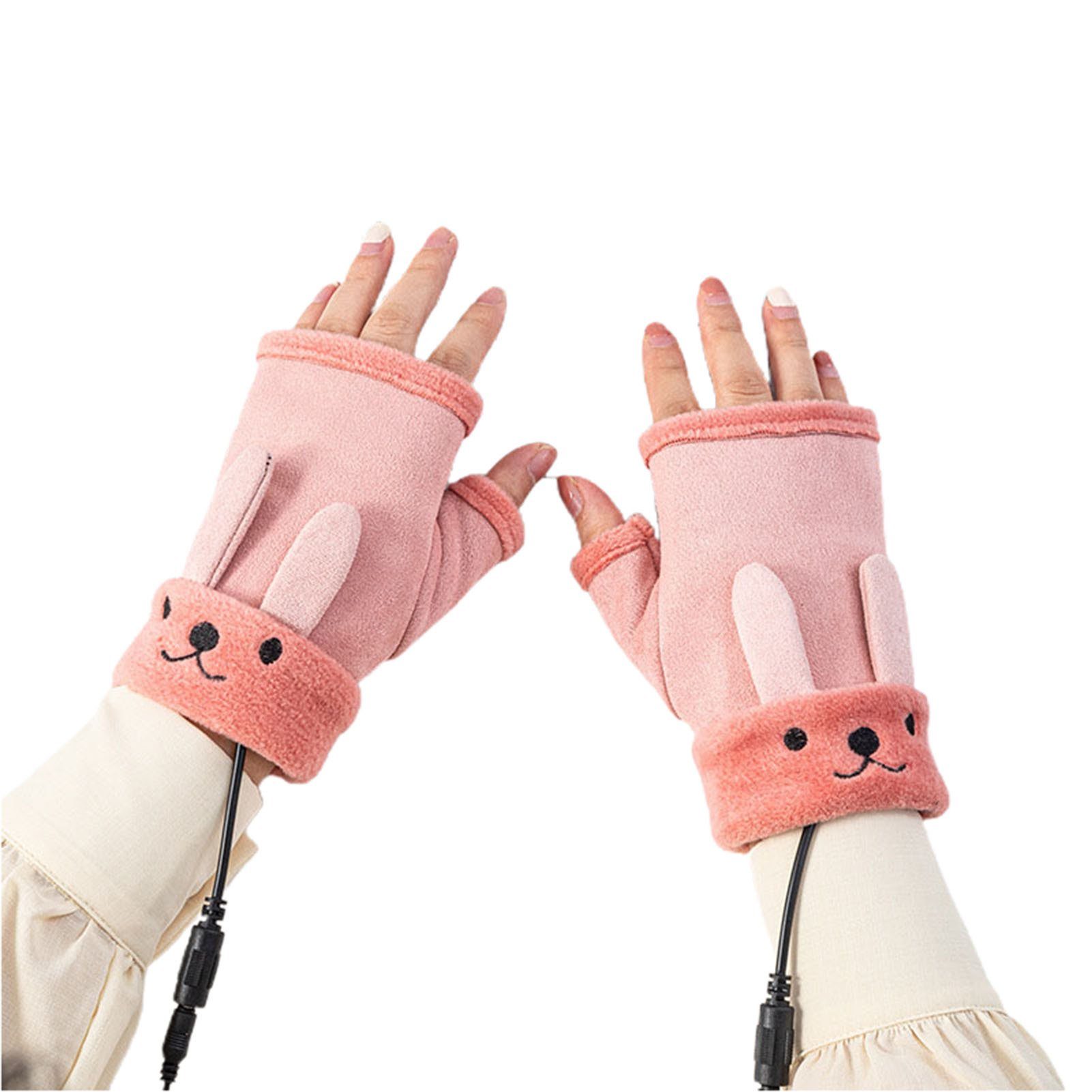 Blusmart Fleecehandschuhe Beheizte Handschuhe Heizung Verdicken Winter Fingerlose Rosa Plüsch