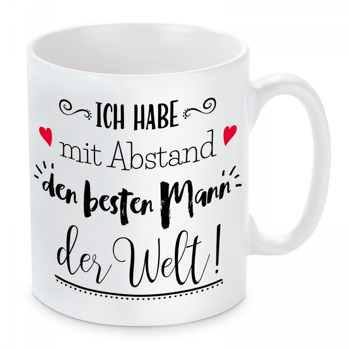 Herzbotschaft Tasse Kaffeebecher mit Motiv Ich habe den besten Mann der Welt, Keramik, Kaffeetasse spülmaschinenfest und mikrowellengeeignet