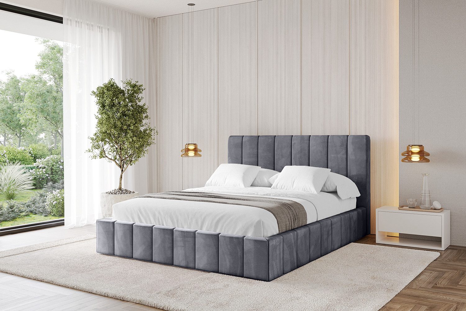 ALTDECOR Polsterbett FINO (Polsterbett mit Bettkasten und Lattenrost, Boxbett ohne Matratze), Doppelbett mit Stauraum, Bett mit Kopfteil