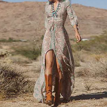 AFAZ New Trading UG Sommerrock Modisches bedrucktes langes Damenkleid für Frühling und Sommer