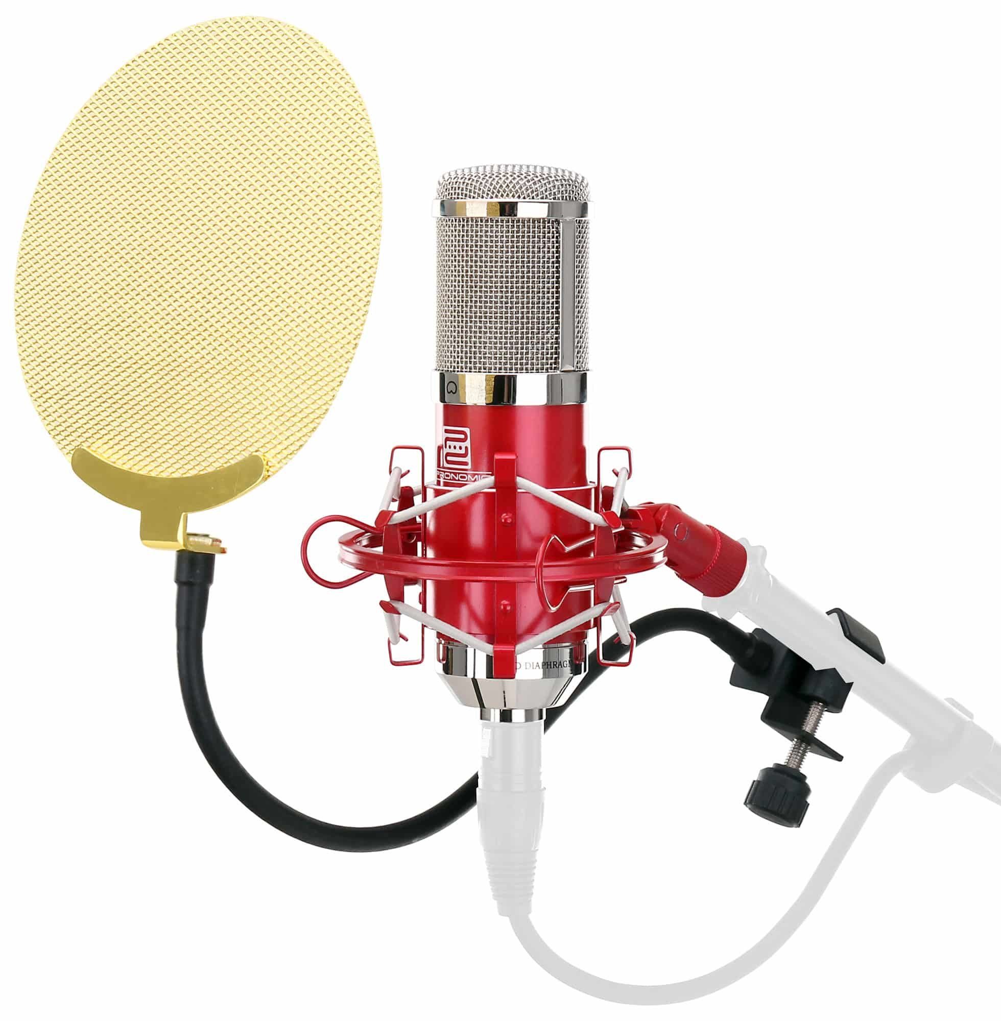 Pronomic Mikrofon CM-100 Studio Großmembranmikrofon (Popkiller gold-Set, 5-tlg), Kondensator Mic inkl. Mikrofonspinne & Popschutz
