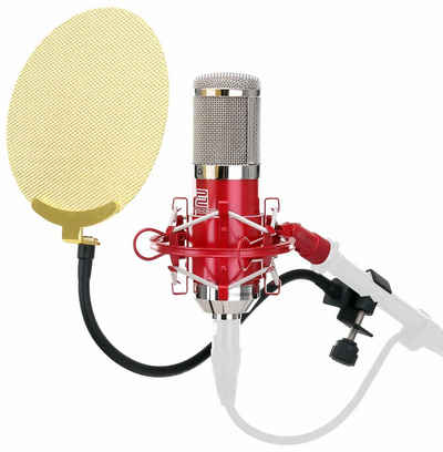 Pronomic Mikrofon CM-100 Studio Großmembranmikrofon (Popkiller gold-Set, 5-tlg), Kondensator Mic inkl. Mikrofonspinne & Popschutz