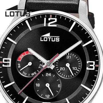 Lotus Chronograph Lotus Herrenuhr Leder schwarz Lotus, (Chronograph), Herren Armbanduhr rund, groß (ca. 41mm), Edelstahl