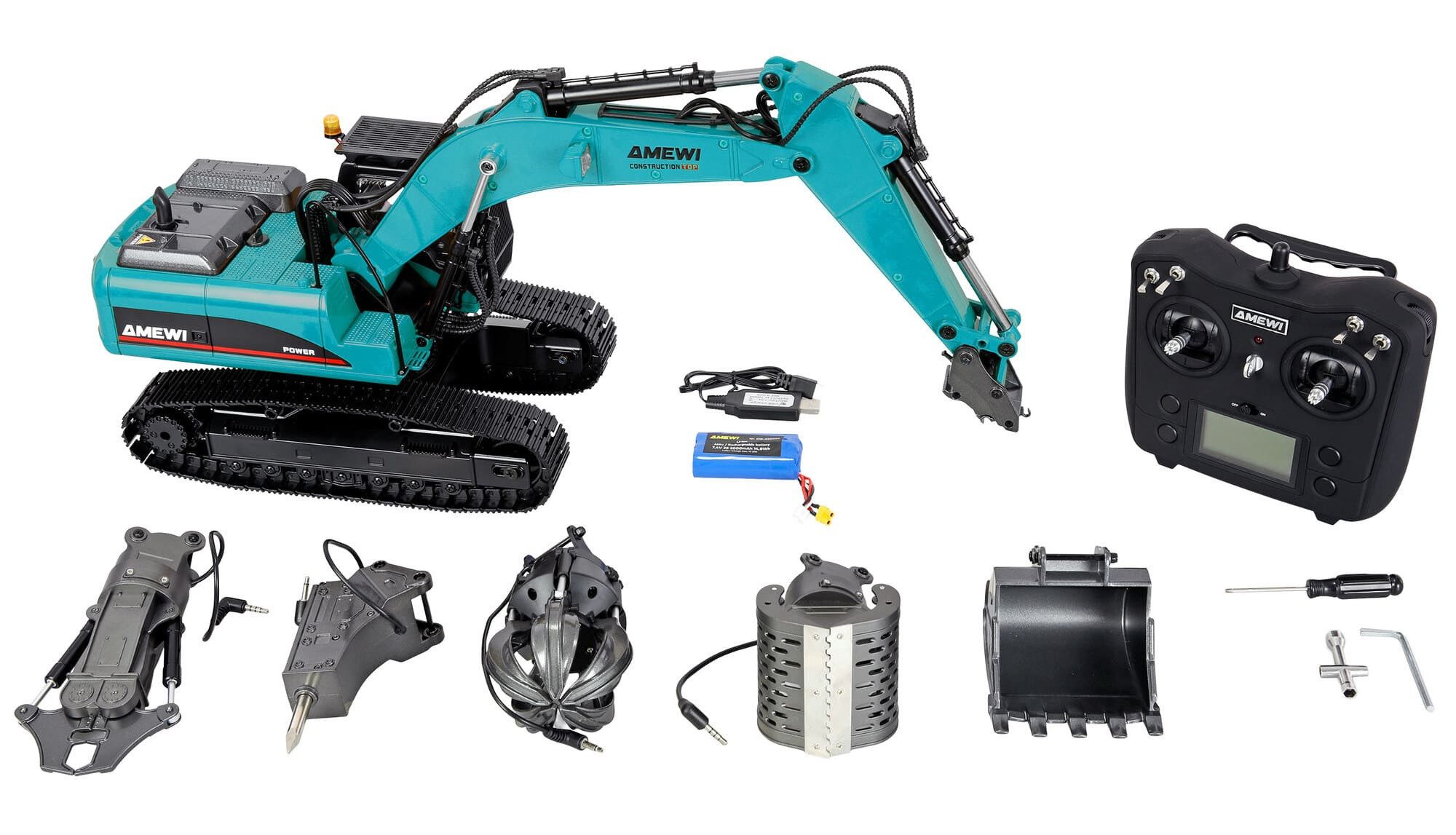 Amewi RC-Bagger Amewi G705E Bagger Metall 1:14 RTR petrol