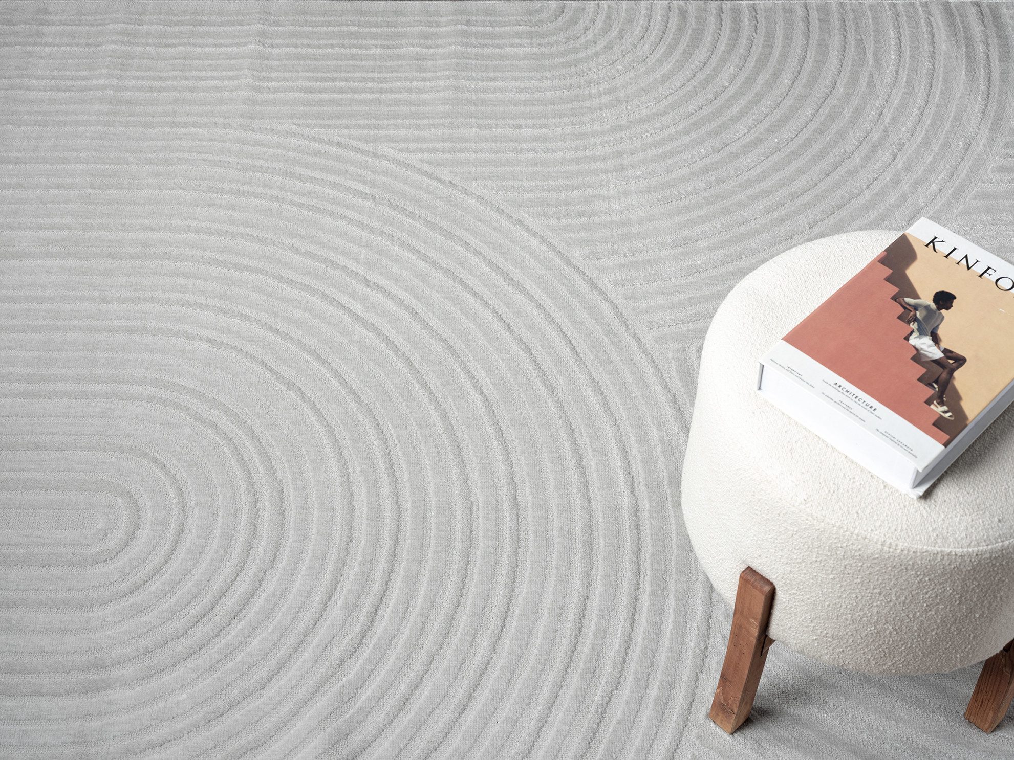 Vimoda Designteppich Wohnzimmer mit Kreis-Hochtiefmuster, Rechteck, kurzflor Teppich für Schlafzimmer, Wellenoptik, Boho Skandi