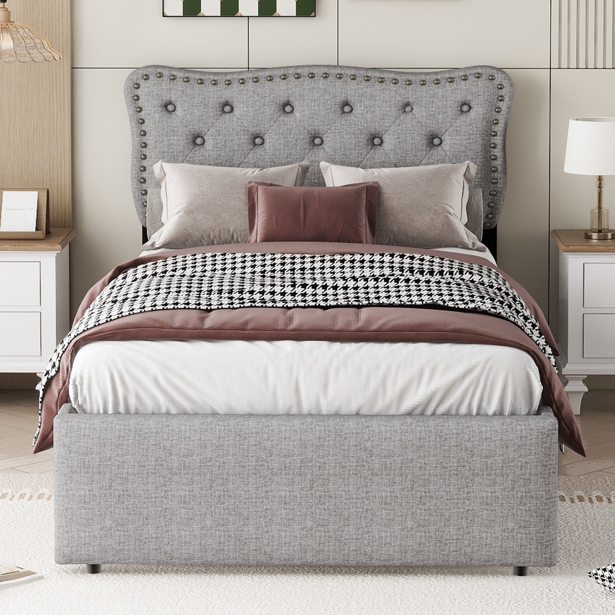 Flieks Polsterbett, Einzelbett 90x200cm mit 2 Schubladen und höhenstellbare günstig online kaufen