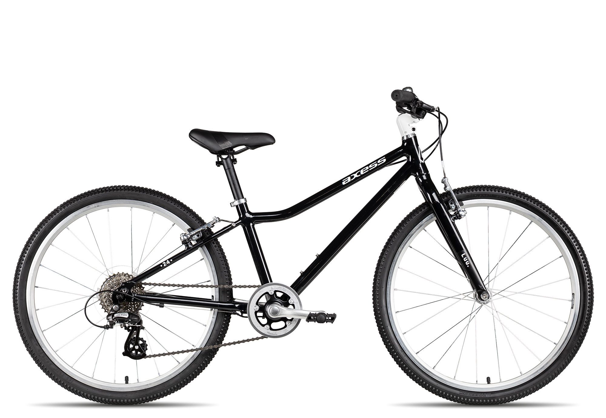 Axess Kinderfahrrad LUU. 24, 8 Gang Shimano Altus RD-M310-L Schaltwerk, Kettenschaltung, dreifach-konifizierter Aluminiumrahmen schwarz/grau