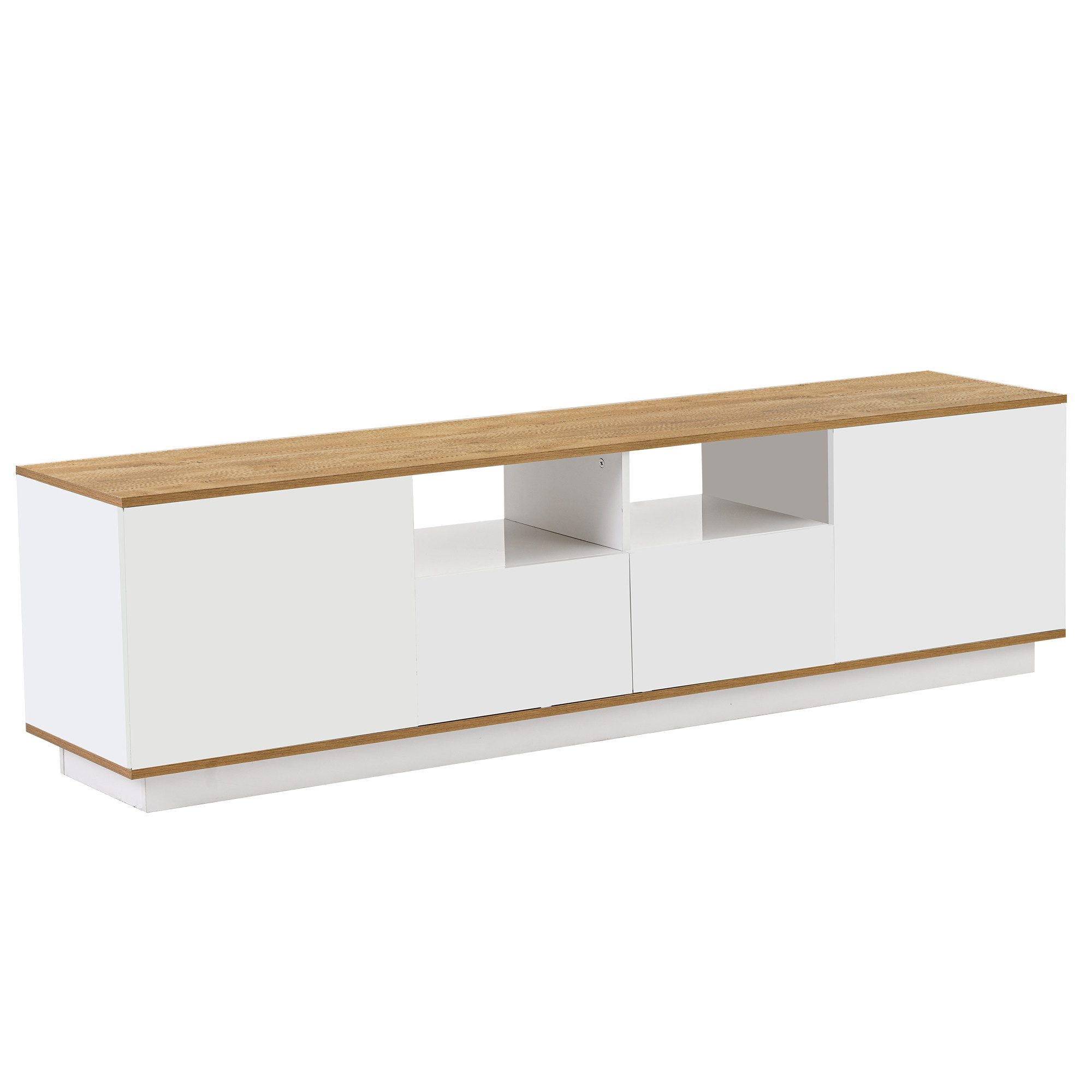 Lowboard TV-Schrank Mit LED-Licht 2 Schubladen und 4 offene Regale