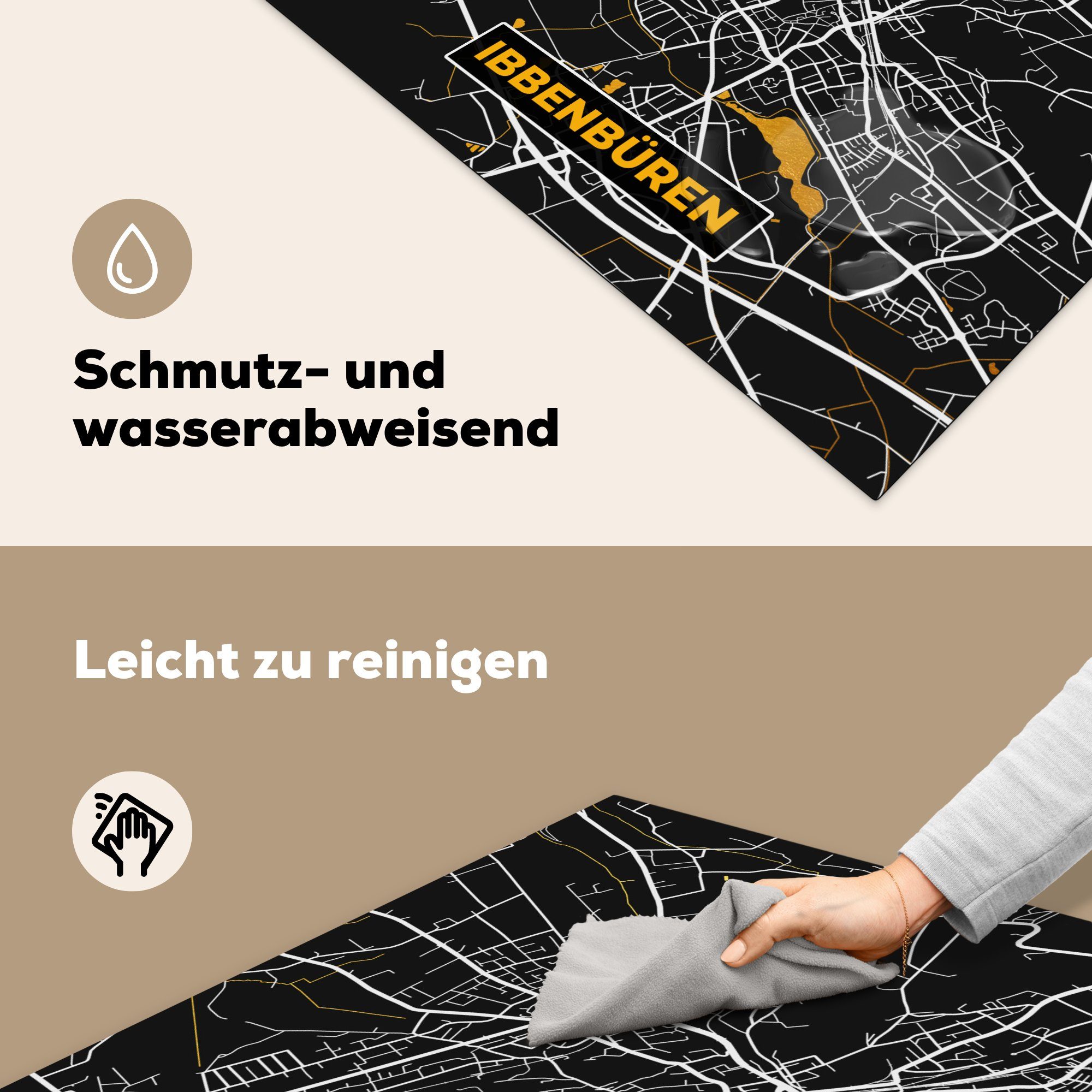 Deutschland - Vinyl, Karte - Herdblende-/Abdeckplatte Ceranfeldabdeckung, 78x78 Stadtplan - tlg), cm, (1 Karte, - Ibbenbüren MuchoWow Gold Arbeitsplatte - küche für