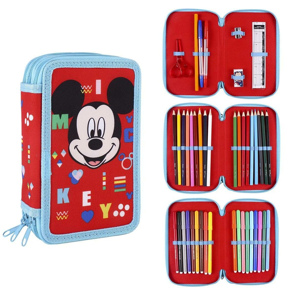43 Federtasche Dreifaches Federmäppchen Disney 6,5 Stücke Mickey Mickey x Mouse 19,5 x Rot 12 cm Mouse