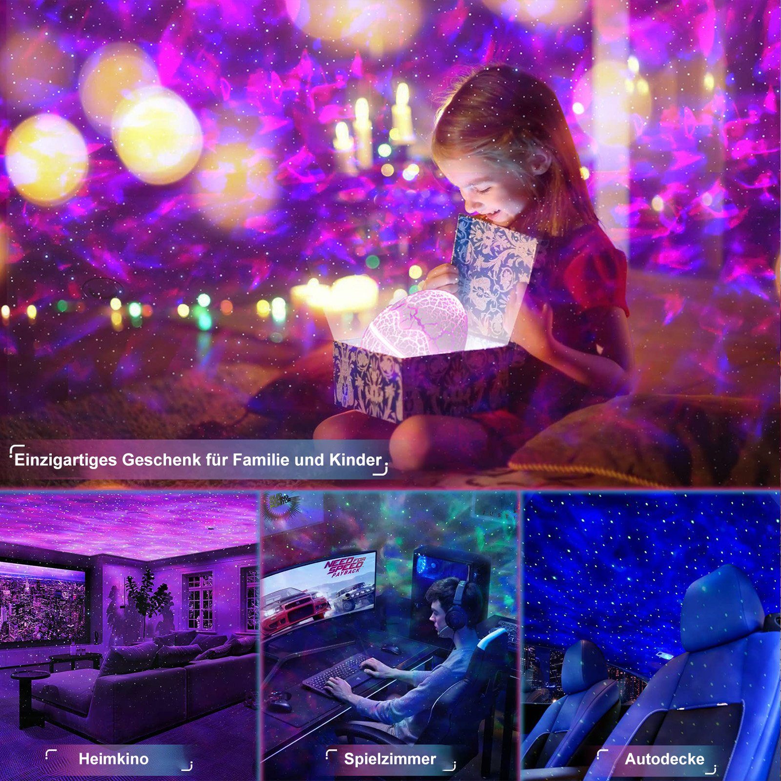 MUPOO Bluetooth, Nachtlicht Musikplayer,Projektionsfläche: LED Blau Dinosaurier-Ei Aurora LED-Sternenhimmel Galaxie Projektor 20-80 Lampe, & Projektor Lichtprojektor Fernbedienung