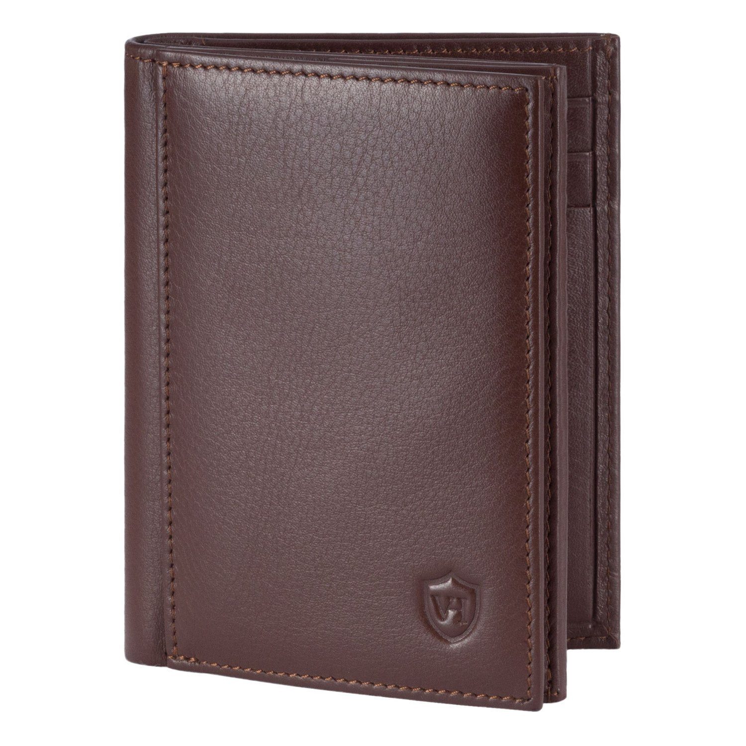Geldbörse mit RFID-Schutz, XXL Geldbeutel Portemonnaie inkl. HEESEN Geschenkbox & VON Münzfach Braun 8 Kartenfächer,