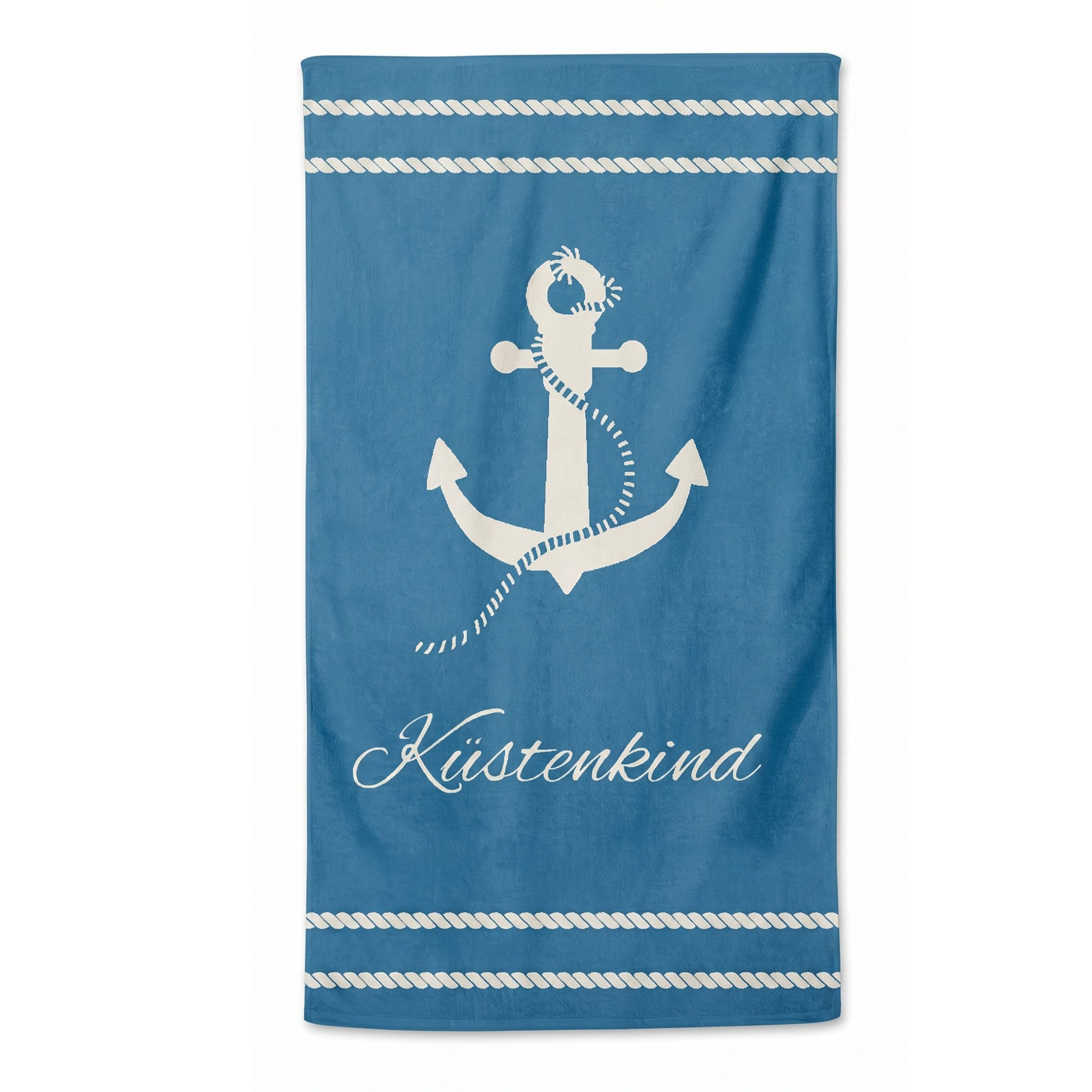 MTOnlinehandel Badetuch Küstenkind Strandtuch / Strandlaken 90x180 cm, 100%, Baumwolle (1-St), maritimes Design mit Anker, hochwertig, weich und flauschig