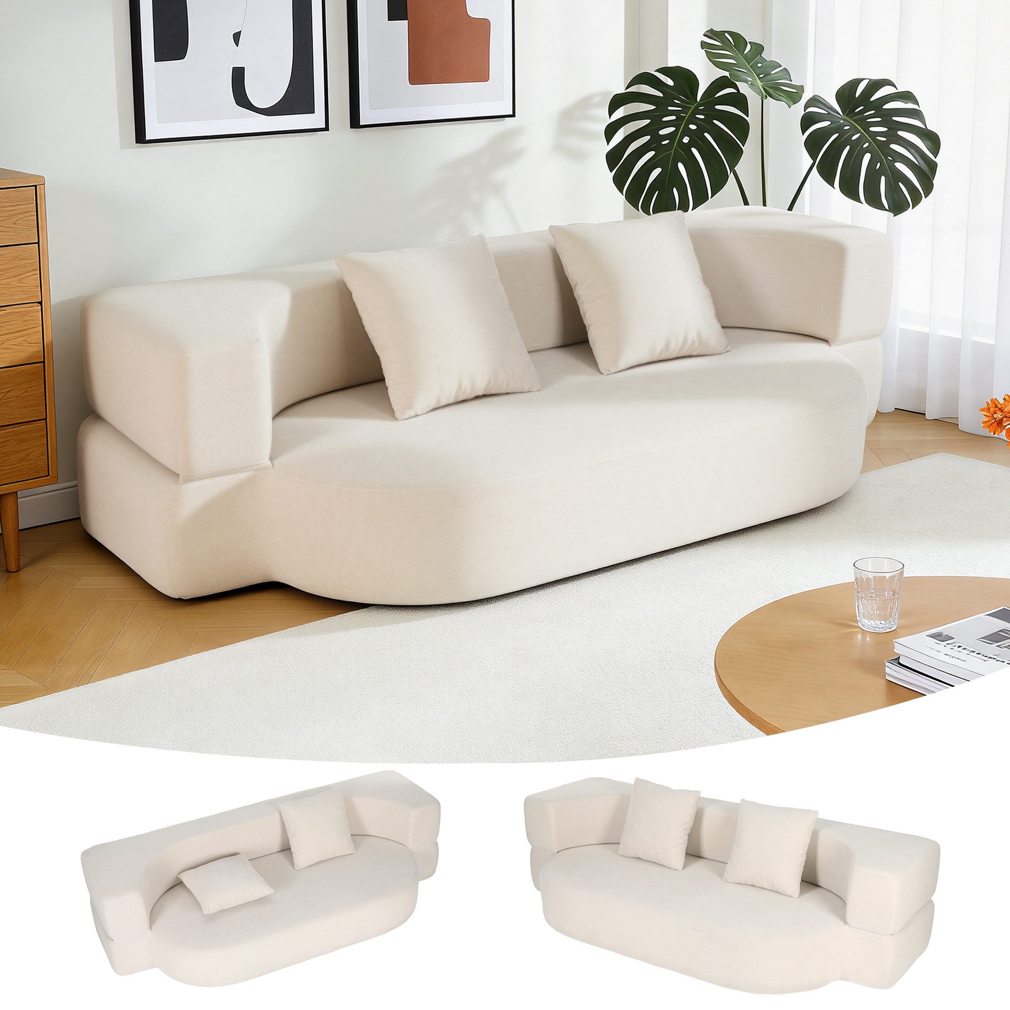 oyajia Schlafsofa Klappbares Knochenloses Schlafsofa mit 2 Kissen,193x81x49CM, 1 Teile, Bodensofa Bed mit Pillow Back Support Armrest - Schlafsofa Klappbar