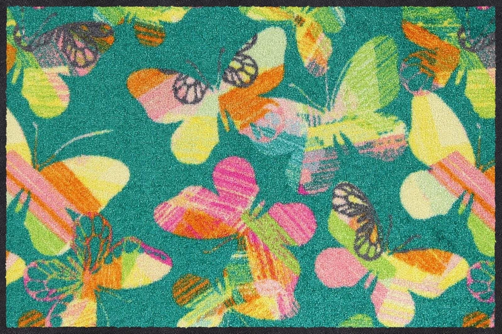 Fußmatte Salonloewe LOVELY BUTTERFLIES TURQUOISE Fußmatte Wohnmatte 50 x 75 cm, Salonloewe, rechteckig, Höhe: 7 mm, In- und Outdoor, waschbar bei 40° Grad in der Waschmaschine und trocknergeeignet