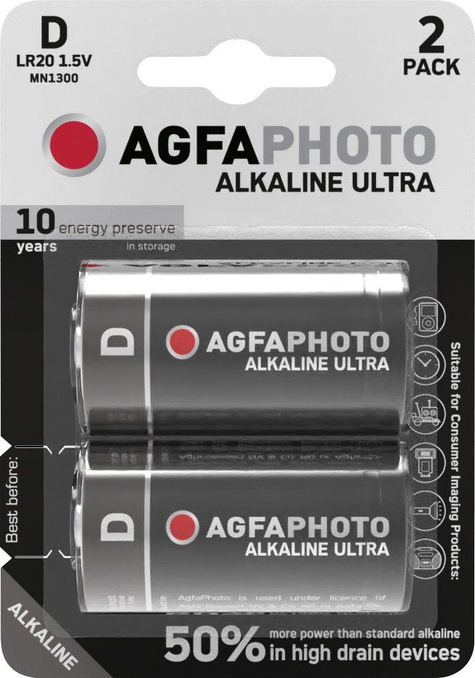 AgfaPhoto Agfaphoto Batterie Alkaline, Mono, D, LR20, 1.5V Ultra, Retail Bliste Batterie