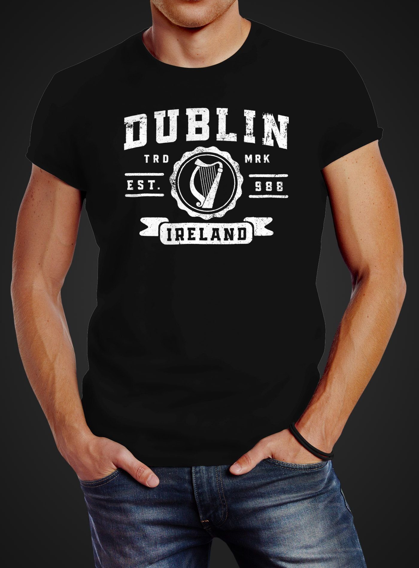 Schrift Print Print-Shirt Design Irland Streetstyle T-Shirt Print Herren Neverless® mit Retro Neverless Aufdruck Dublin Fashion