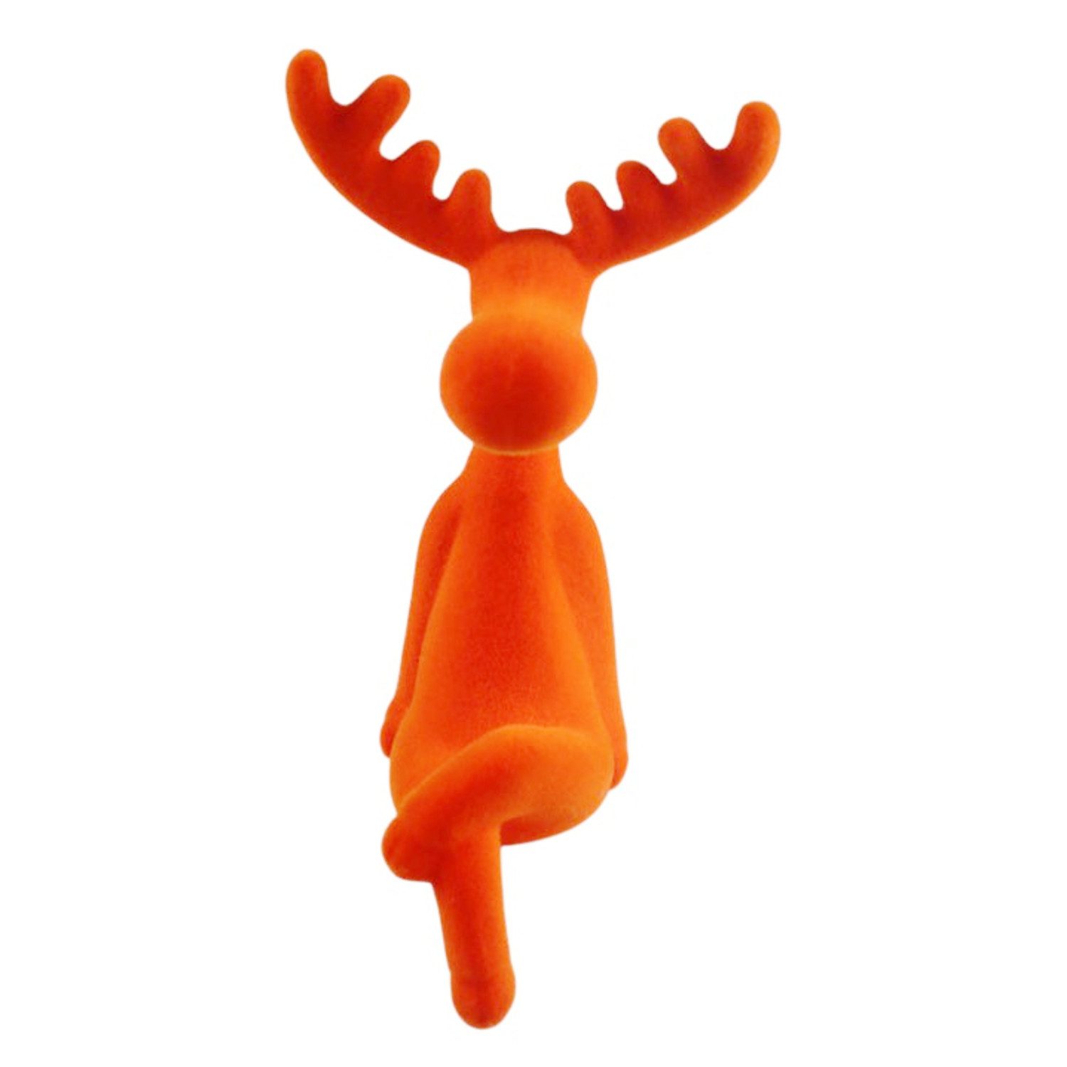 Macosa Home Kantenhocker Rentier 20,5 cm Grau, Orange, Fuchsia od. Pink (Dekofigur modern Weihnachten Dekoration Weihnachtsdeko), Kunststoff beflockt Dekorentier