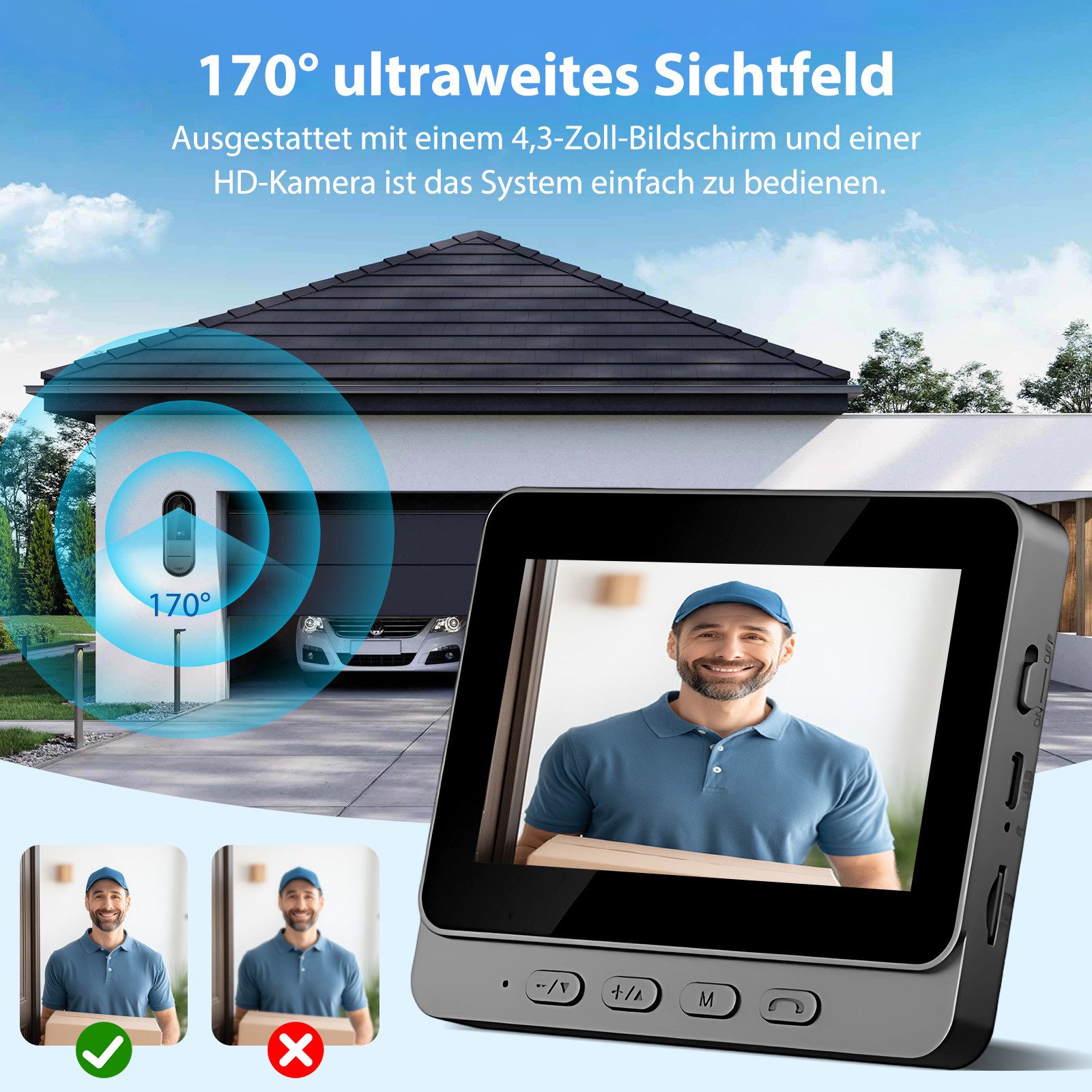 AKKEE Video-Türsprechanlage HD Smart Türklingel mit Kamera, mit Bluetooth, Kabellos (Türklingel-Set, wasserdicht)