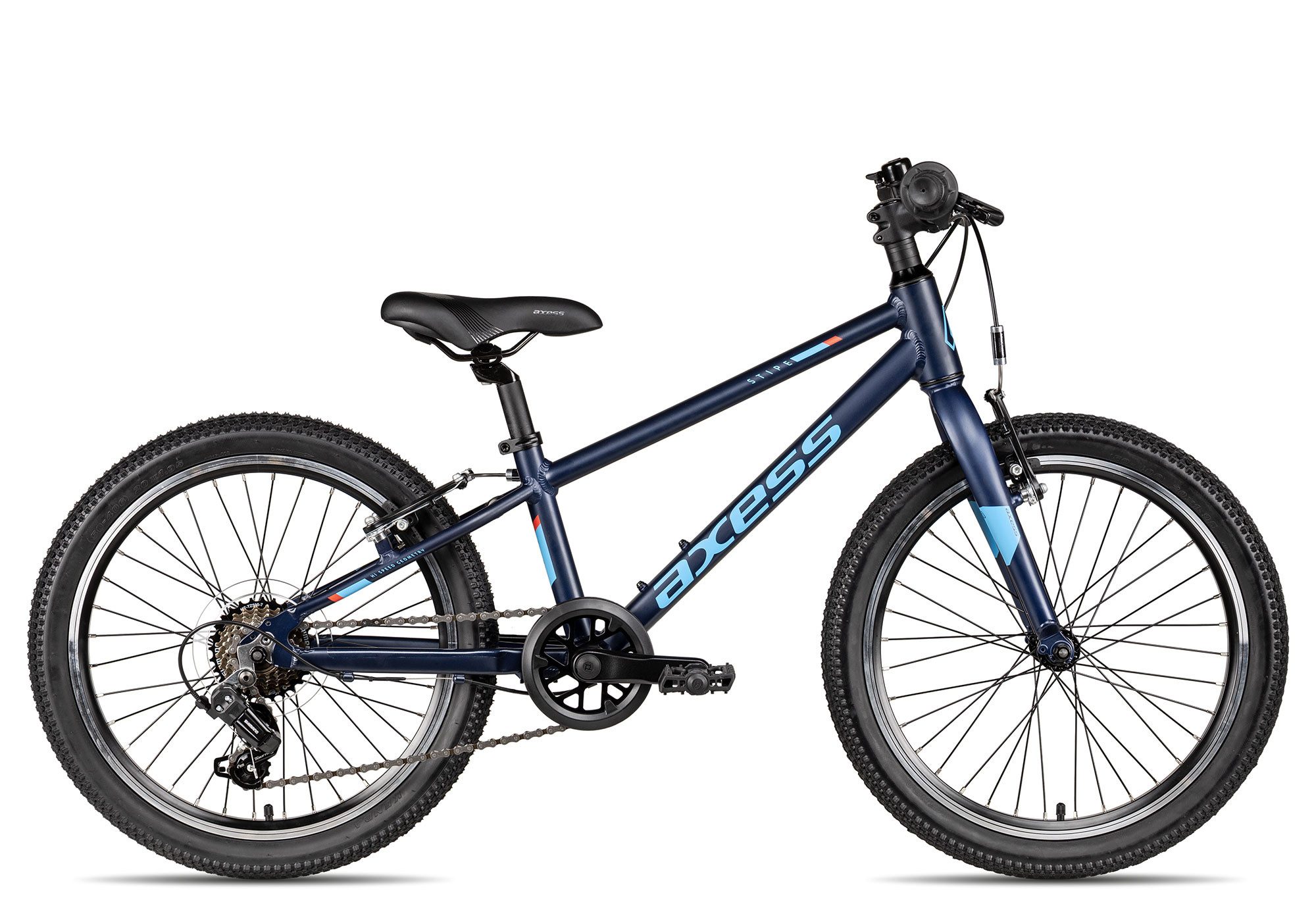 Axess Kinderfahrrad Stipe 20, 7 Gang Shimano Tourney RD-TY201 Schaltwerk, Kettenschaltung, leichter Aluminiumrahmen blau